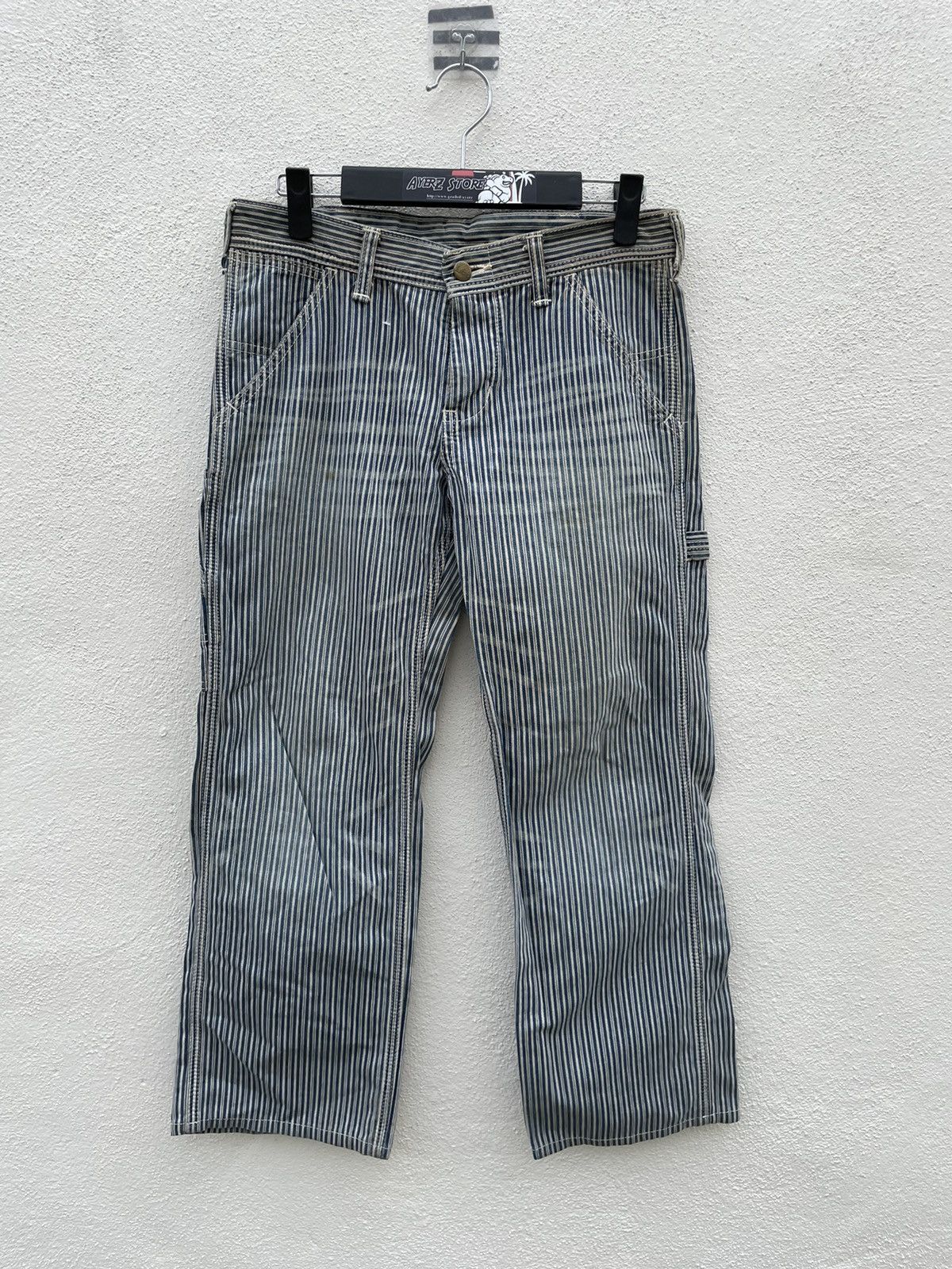 Lee Lee Sanforized Hickory Striped Carpenter Cropped Pants Size US 30 / EU 46 - 1 Thumbnail