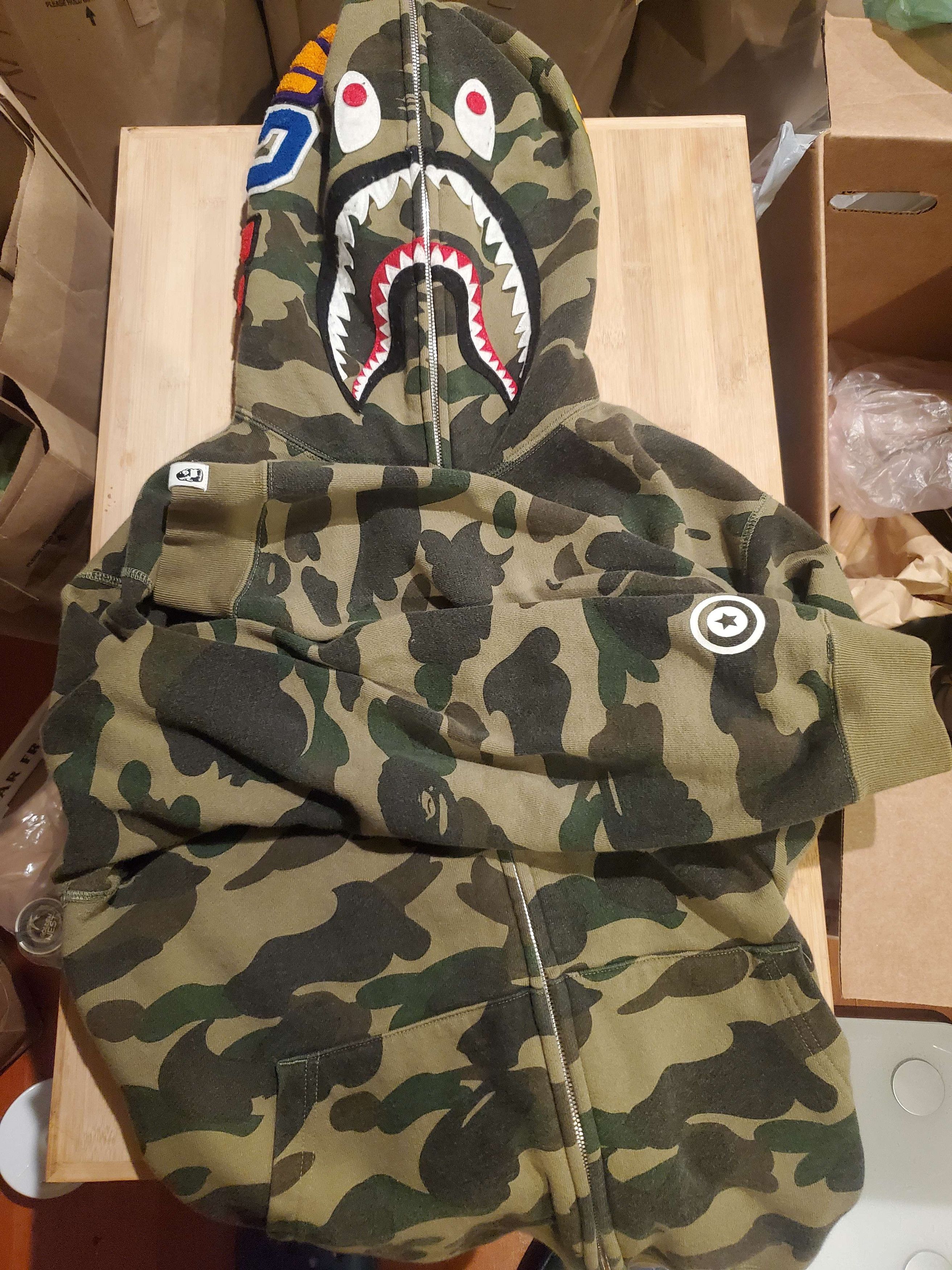 image of Bape 1St Camo Shark Full Zip Hoodie in Green, Men's (Size Small)