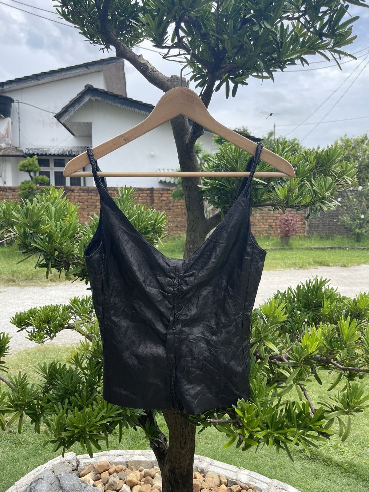 image of Gucci Womens Leather Tank Top in Black (Size 2XS)