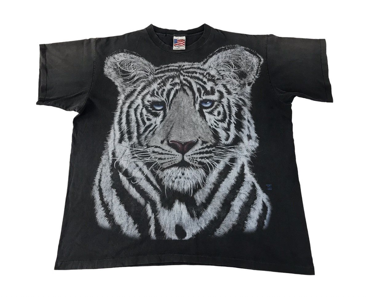image of Trinity Made At The Beach Big Tiger Face Art Tee in Black, Men's (Size Medium)
