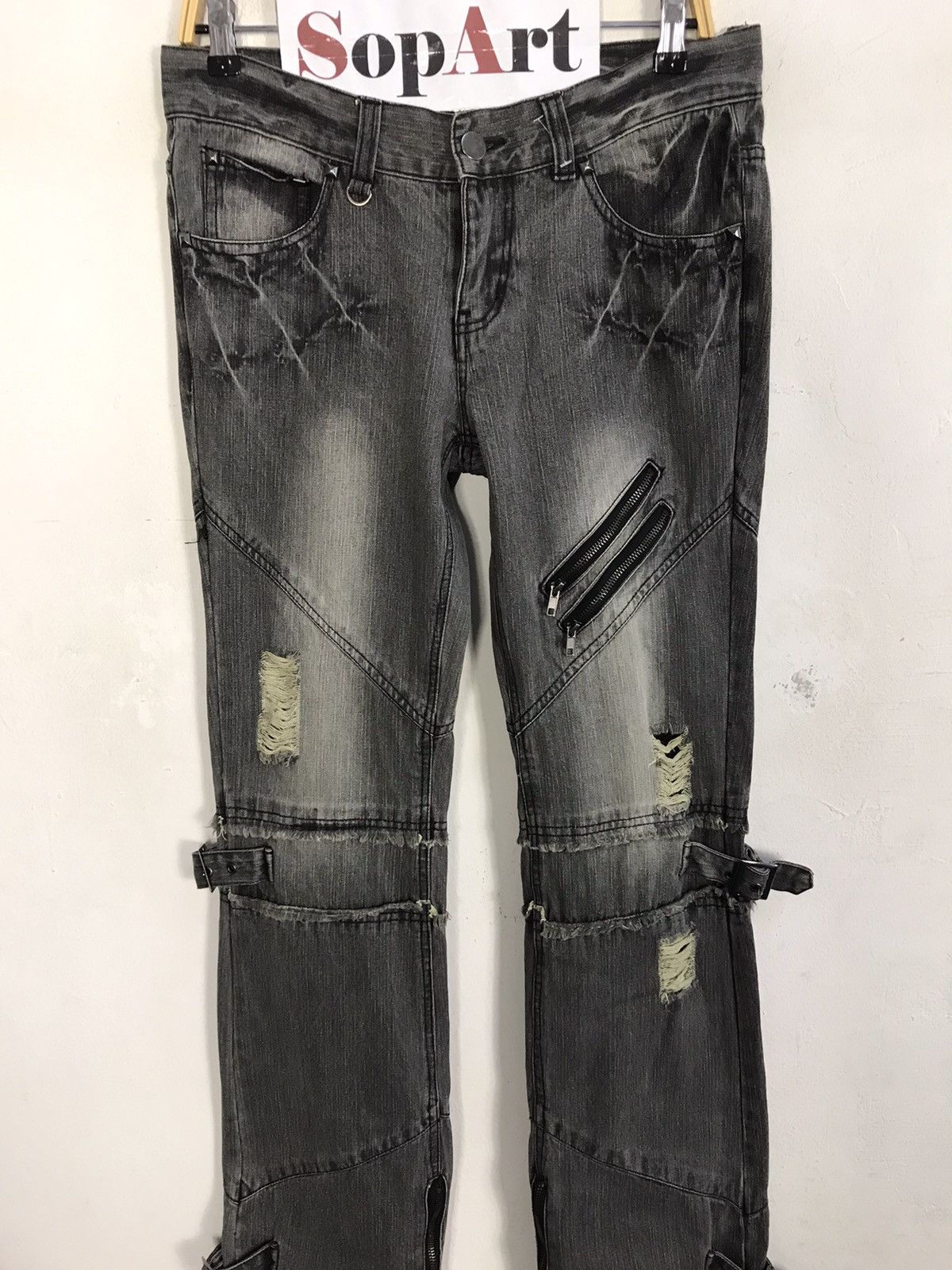 Japanese Brand Vintage Black Baccara Bondage Punk Distressed Denim Jeans Size US 32 / EU 48 - 3 Thumbnail