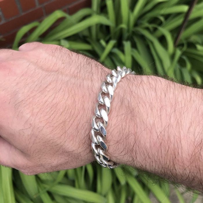 Silver Cuban Link Bracelet Men's UILZ S925 Silver Plated Cuban