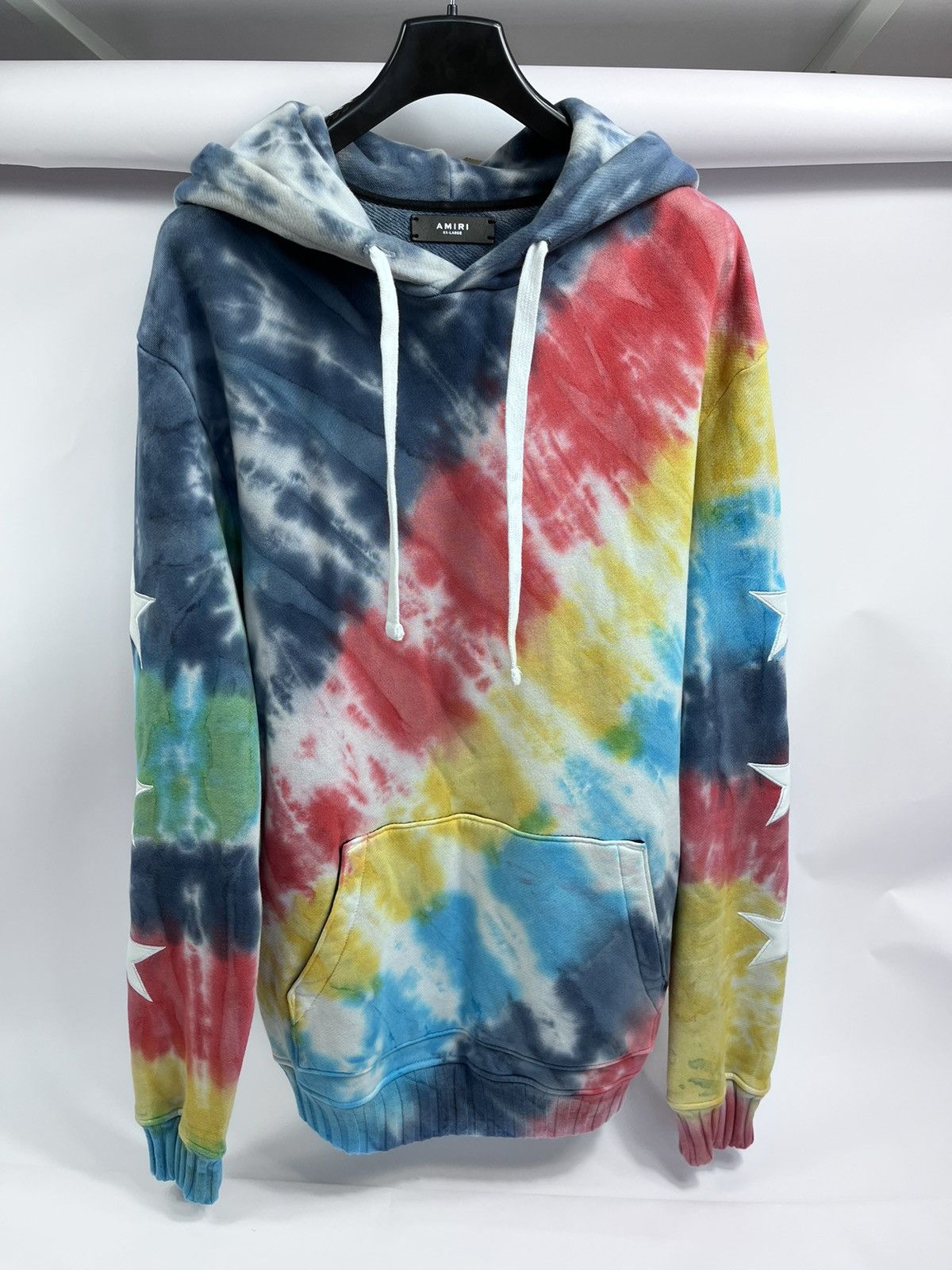 Image of Amiri Tie-Dye Leather Stat Patch Hoodie, Men's (Size 2XL)