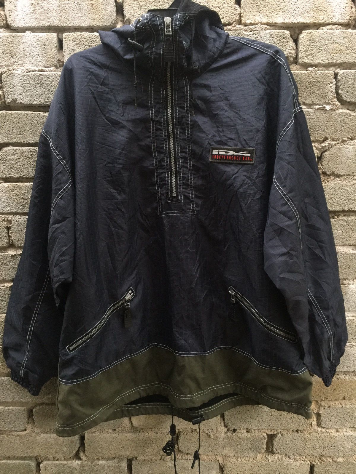 image of 90's Independence Day Movie Promo Hooded Half Zip Jacket in Navy, Men's (Size XL)