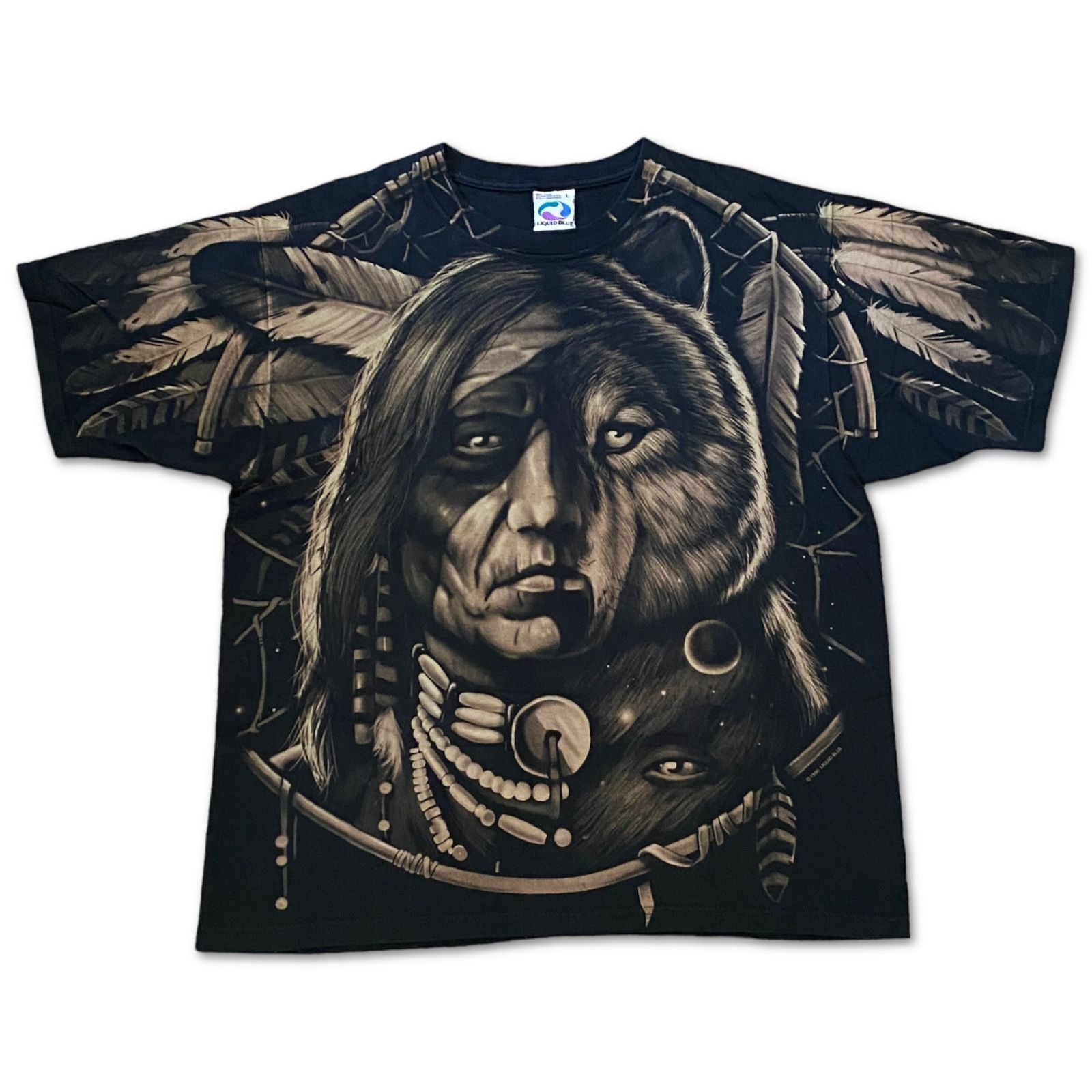 T-shirt Vintage Années 90 Native American Graphique - Taille L - Coton - Très Bon État Occasion