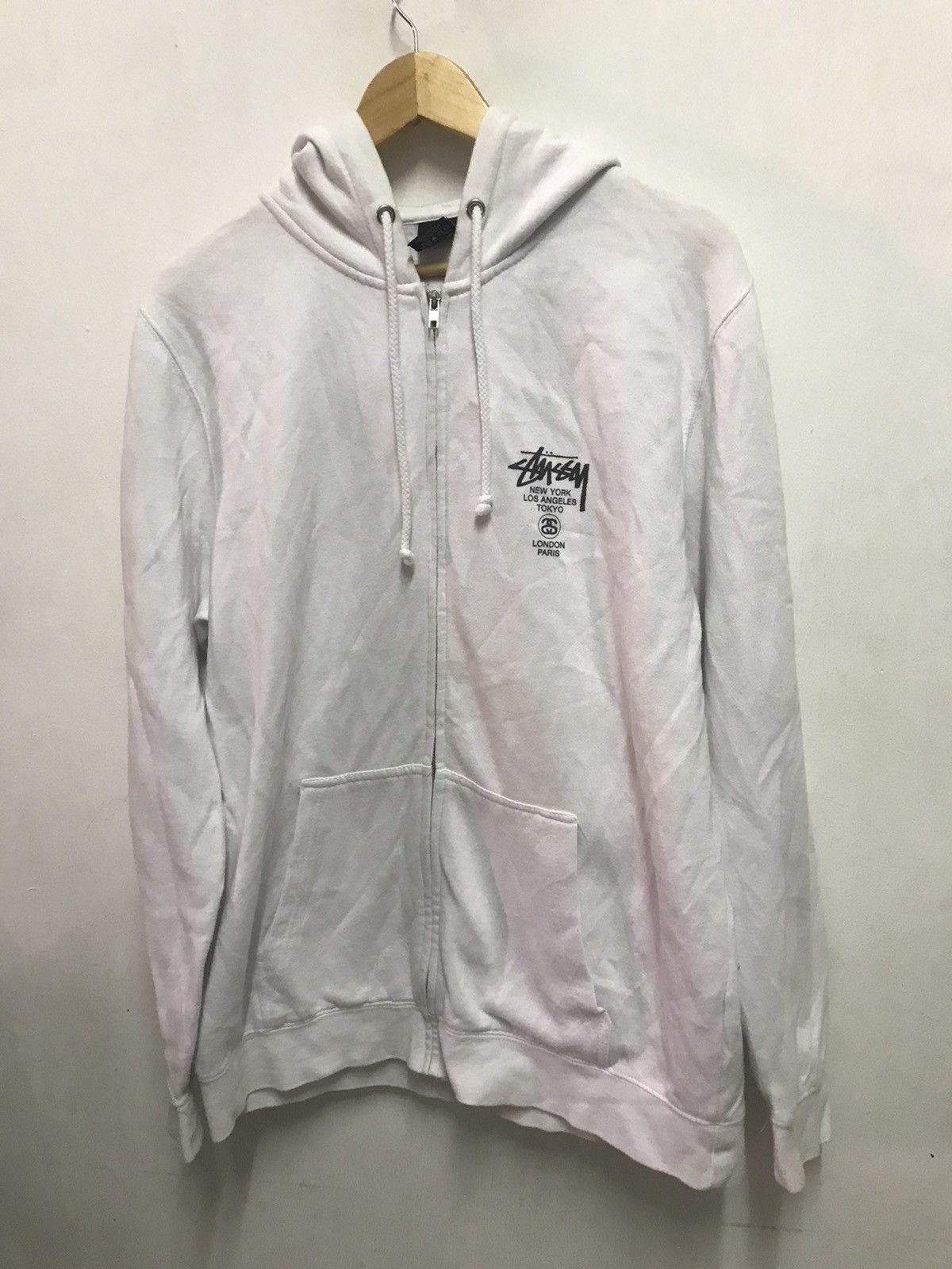 image of VTG Stussy Tour Hoodie Stussy World Tour New York in White, Men's (Size XL)