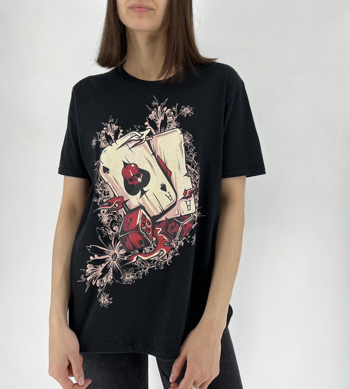 Band Tees × Vintage Vintage Y2K lucky t-shirt aces with skulls casino style Size M / US 6-8 / IT 42-44 - 2 Thumbnail