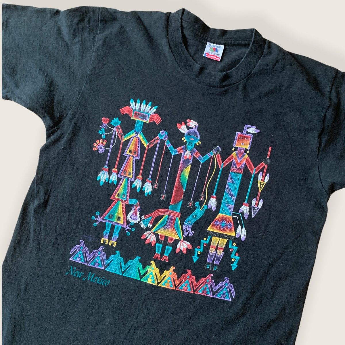 Vintage 90s New Mexico Rainbow Indigenous Art Single Stitch T Shirt Size US M / EU 48-50 / 2 - 1 Thumbnail