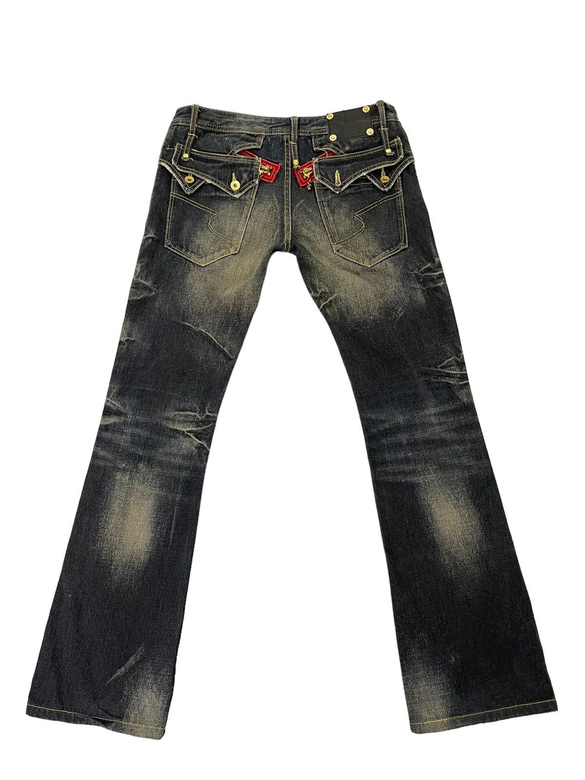 Japanese Brand Flare Jeans Semantic Design Distress Denim Acid Wash 4🟦 Size US 33 - 11 Thumbnail