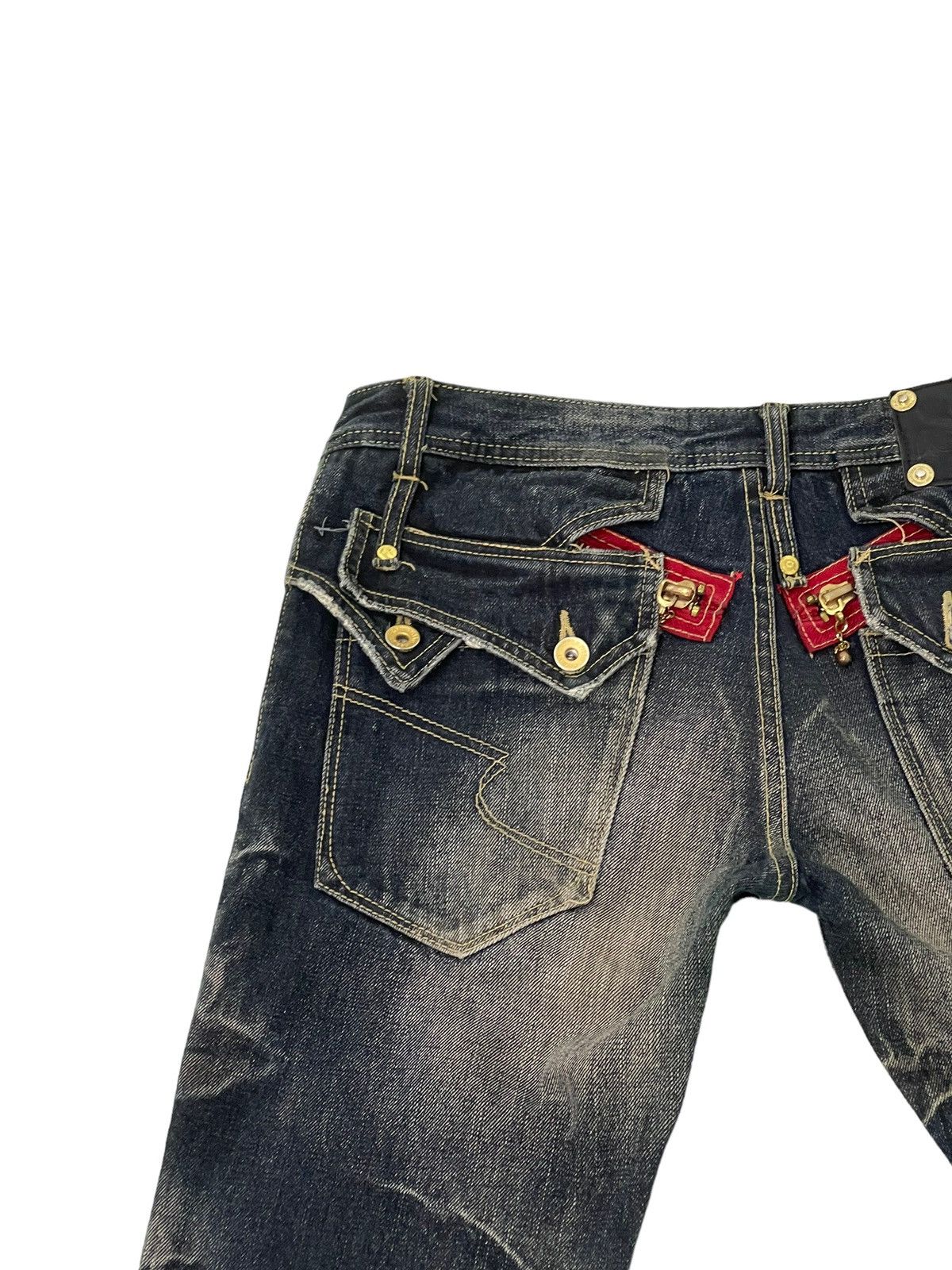 Japanese Brand Flare Jeans Semantic Design Distress Denim Acid Wash 4🟦 Size US 33 - 18 Thumbnail