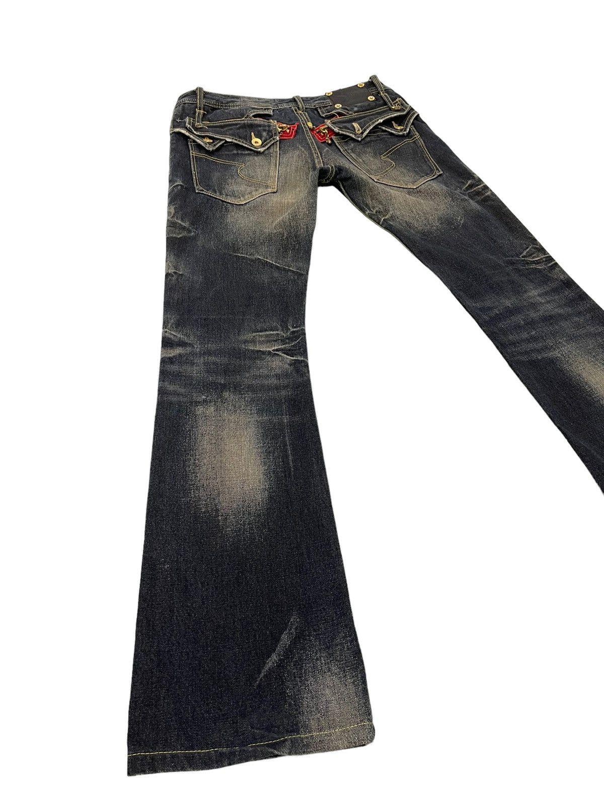 Japanese Brand Flare Jeans Semantic Design Distress Denim Acid Wash 4🟦 Size US 33 - 12 Thumbnail