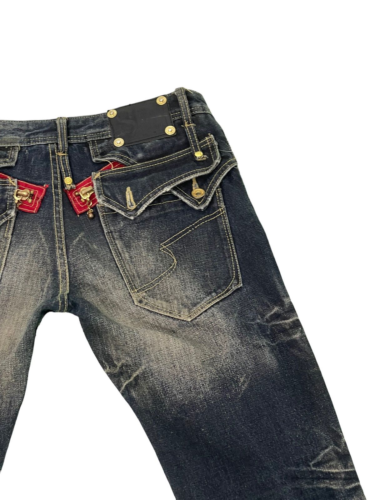 Japanese Brand Flare Jeans Semantic Design Distress Denim Acid Wash 4🟦 Size US 33 - 19 Thumbnail