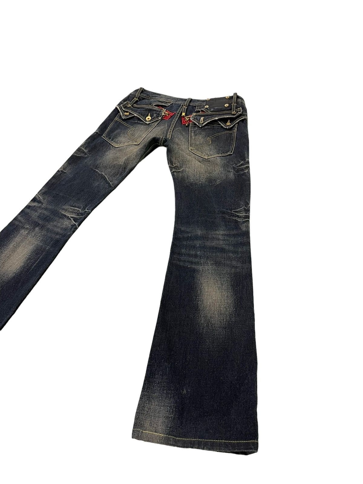 Japanese Brand Flare Jeans Semantic Design Distress Denim Acid Wash 4🟦 Size US 33 - 13 Thumbnail