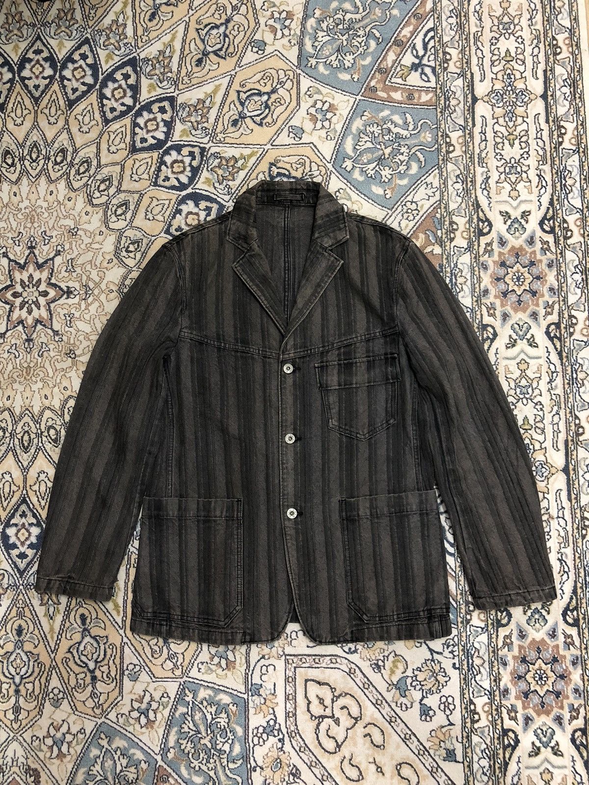 image of Ppfm Sashiko Style Denim Jackets Like Kapital in Faded Black, Men's (Size Medium)