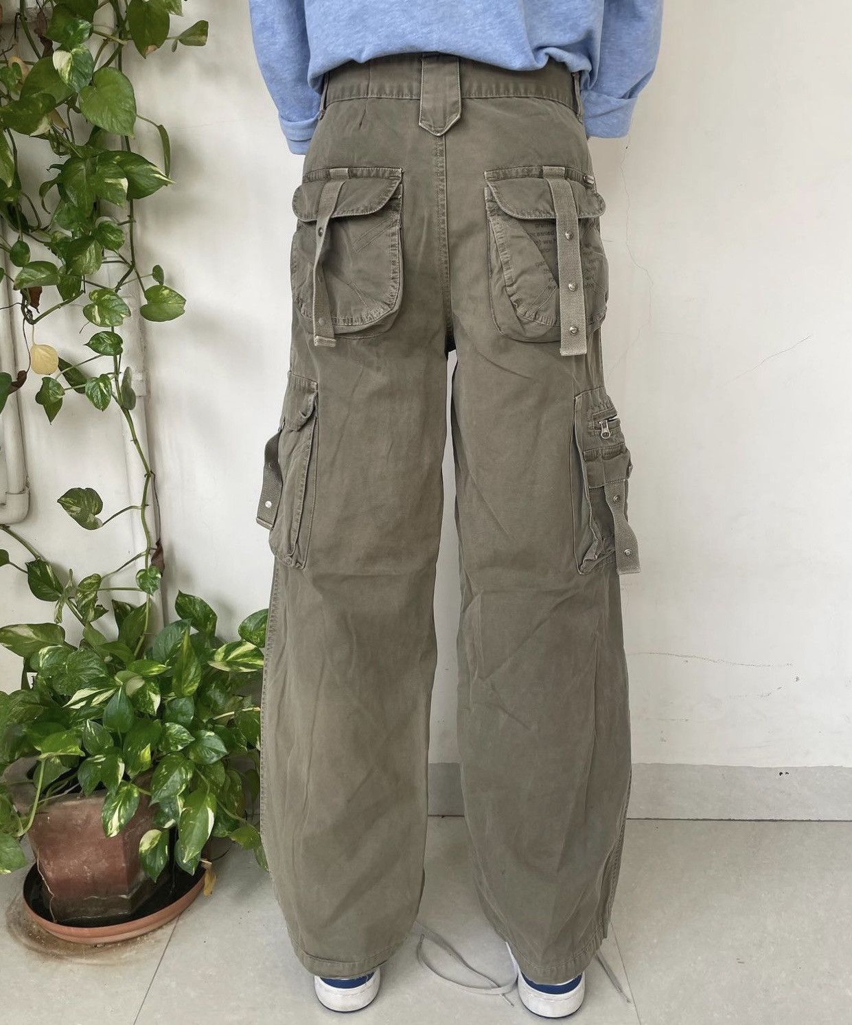 Pre-owned Y2k Military Style Multipocket Bondage Cargo Pants In Khaki