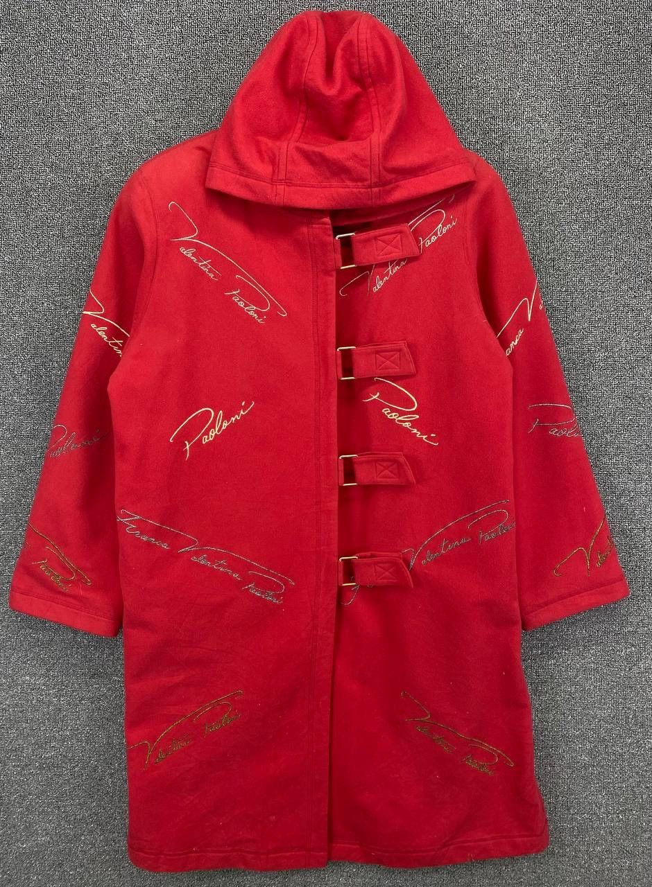 Paoloni Vintage Franca V Paoloni Red Hoodie Wool Coat Long Jacket Size US L / EU 52-54 / 3 - 1 Thumbnail