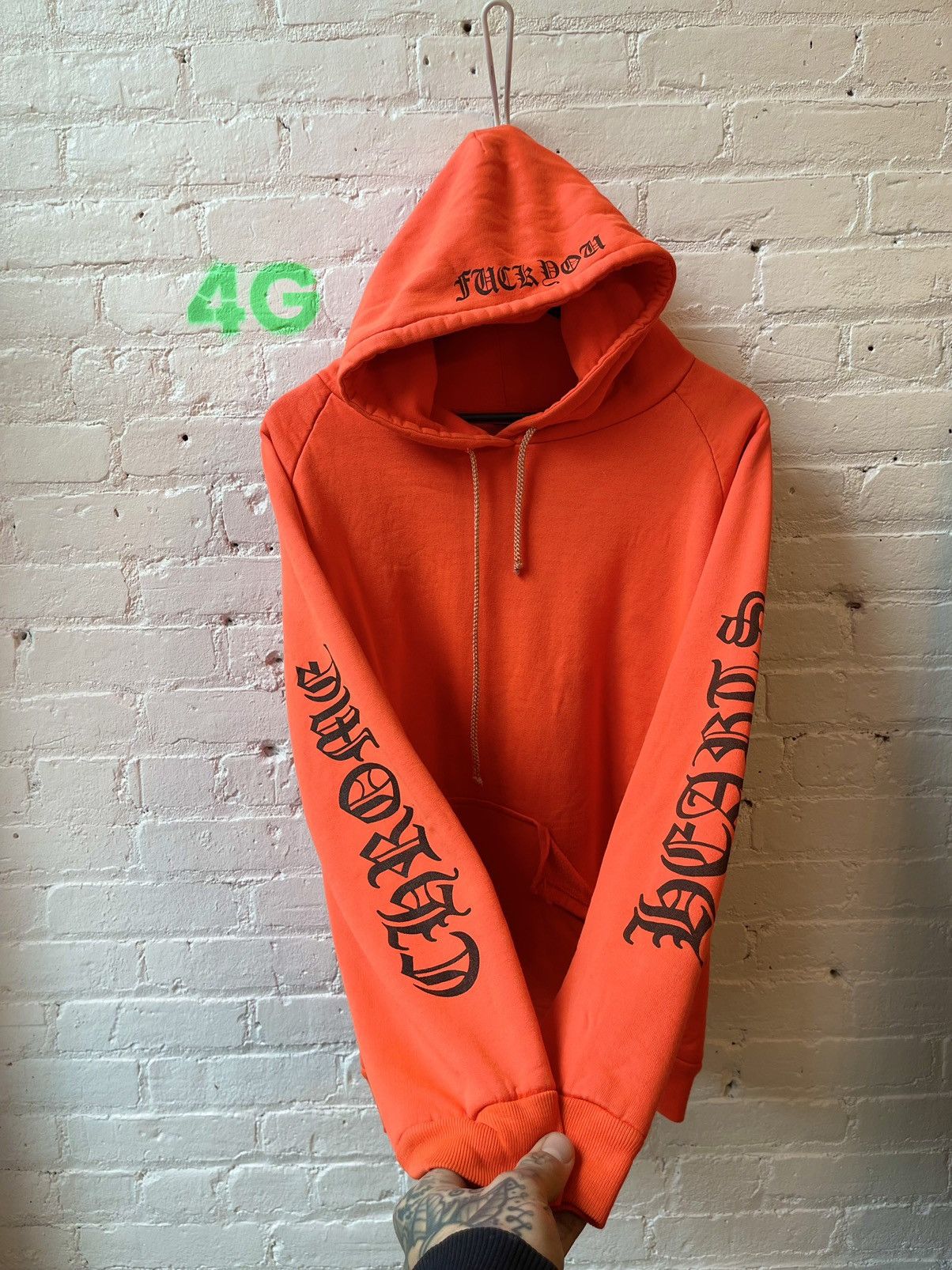 image of Chrome Hearts Thrashed Hoodie Jacket M/l 4Gseller in Neon Orange, Men's (Size Medium)
