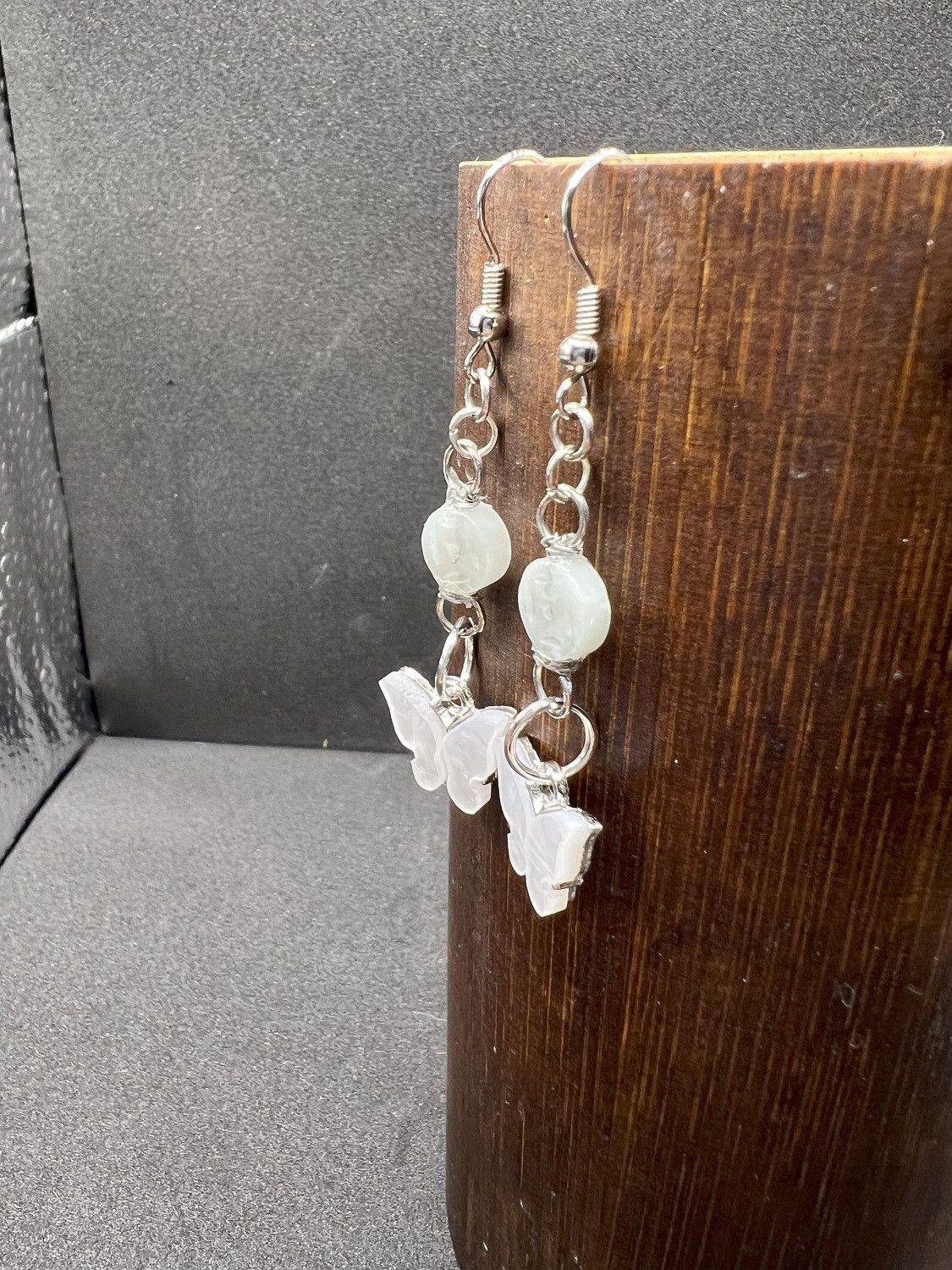 Handmade Crystal bead Butterfly dangle earrings with coin Jade Size ONE SIZE - 2 Thumbnail
