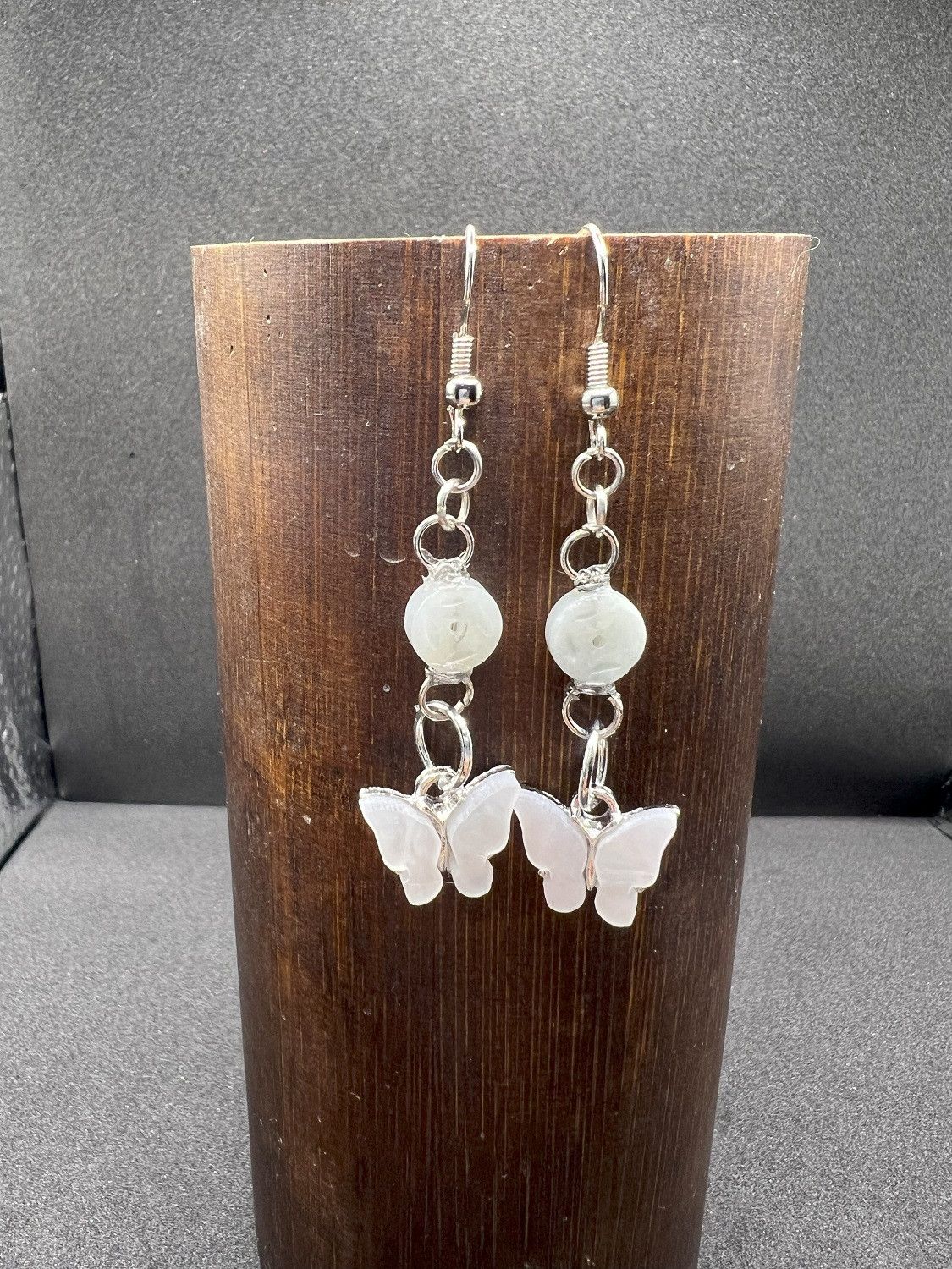 Handmade Crystal bead Butterfly dangle earrings with coin Jade Size ONE SIZE - 1 Thumbnail
