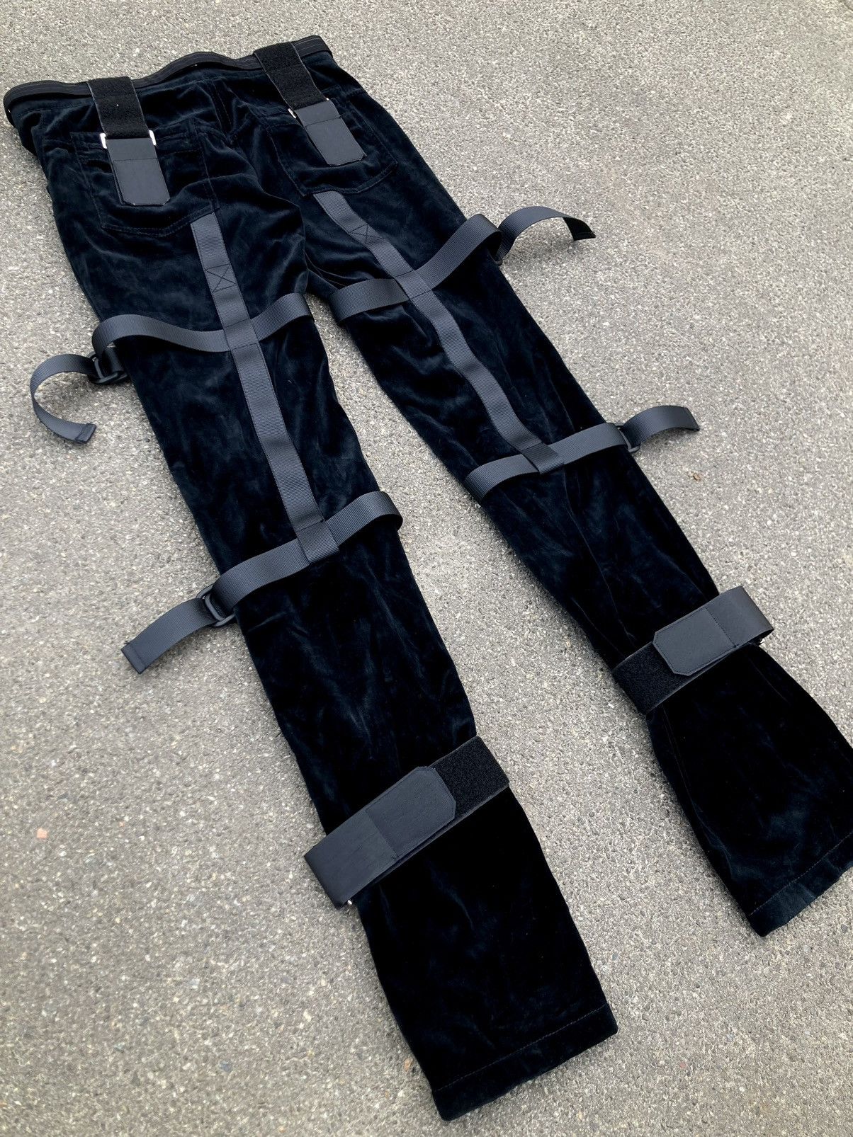 Japanese Brand × Vintage Hand Made Velour Strapped Belted Black Pants Unique Item Size 27" / US 4 / IT 40 - 5 Thumbnail