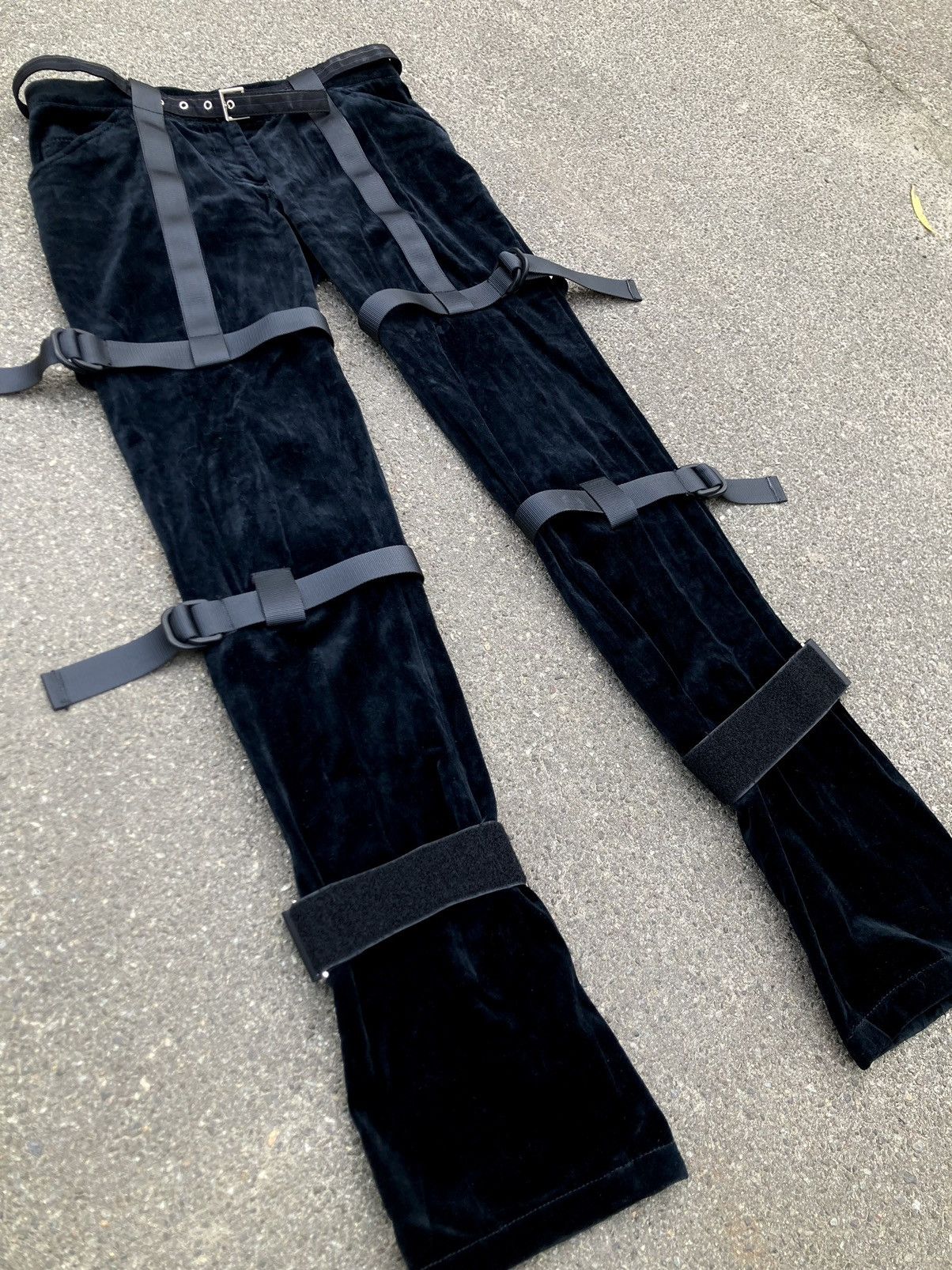 Japanese Brand × Vintage Hand Made Velour Strapped Belted Black Pants Unique Item Size 27" / US 4 / IT 40 - 2 Thumbnail