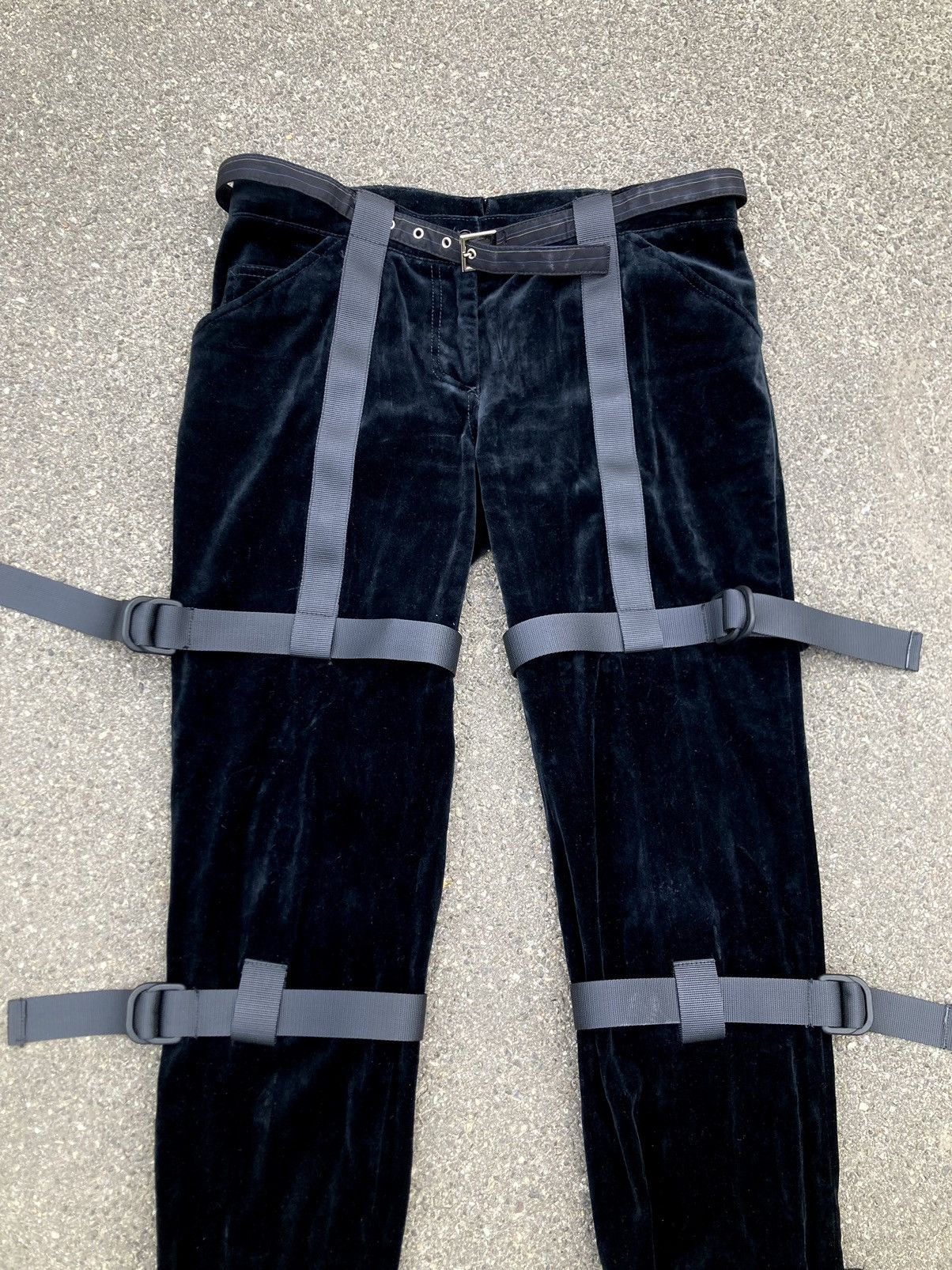 Japanese Brand × Vintage Hand Made Velour Strapped Belted Black Pants Unique Item Size 27" / US 4 / IT 40 - 3 Thumbnail