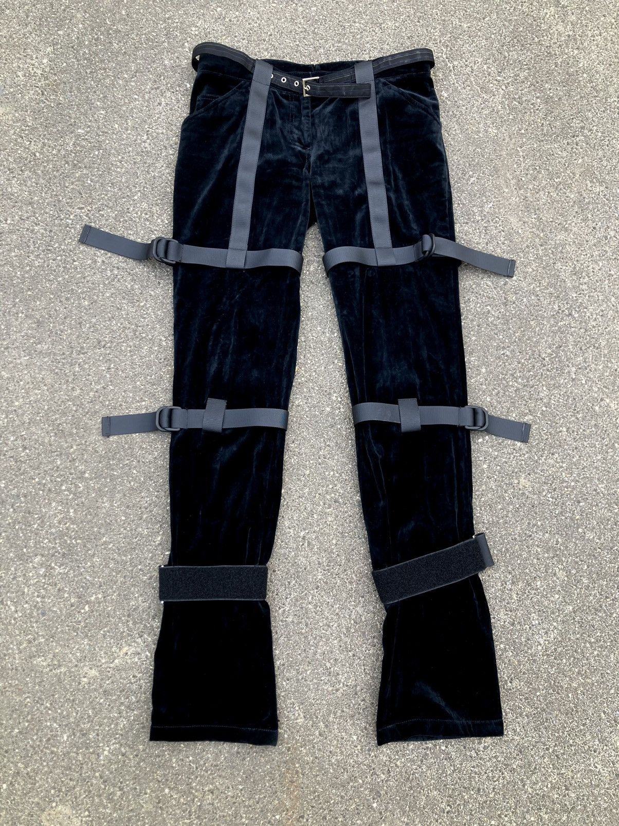 Japanese Brand × Vintage Hand Made Velour Strapped Belted Black Pants Unique Item Size 27" / US 4 / IT 40 - 1 Thumbnail