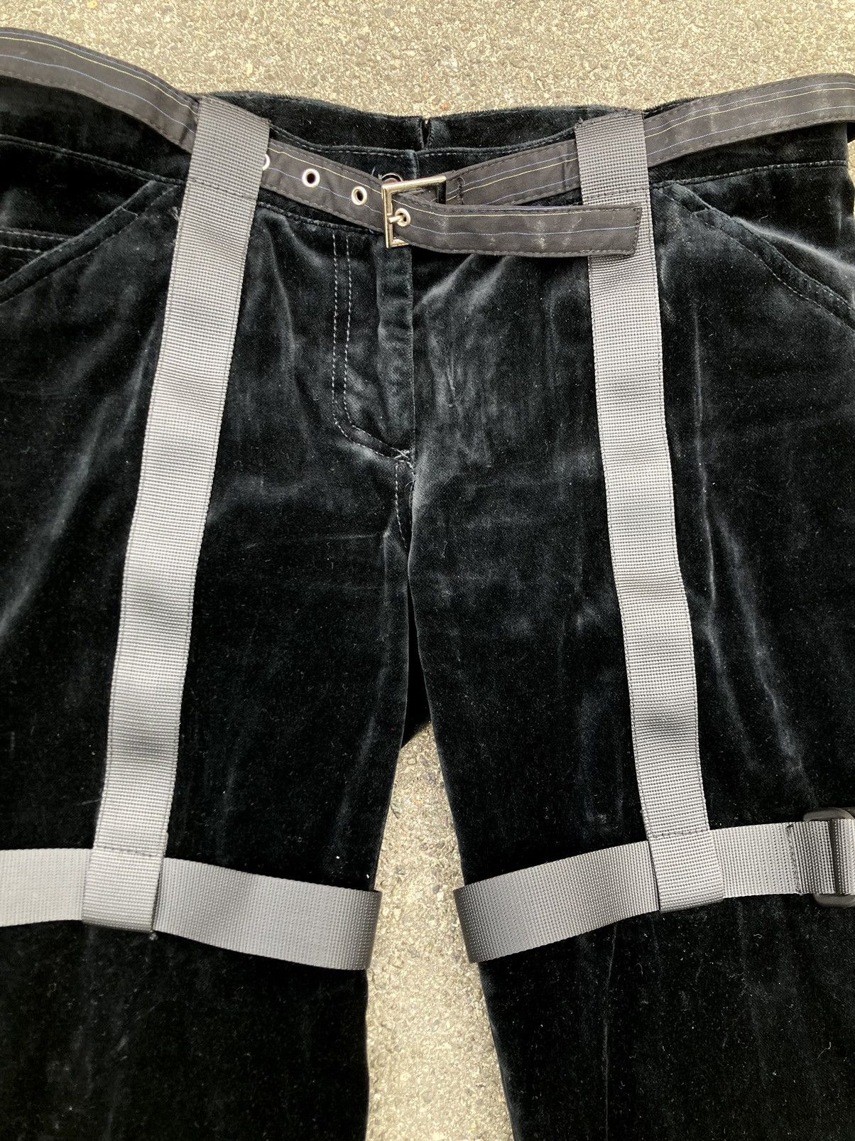 Japanese Brand × Vintage Hand Made Velour Strapped Belted Black Pants Unique Item Size 27" / US 4 / IT 40 - 6 Thumbnail