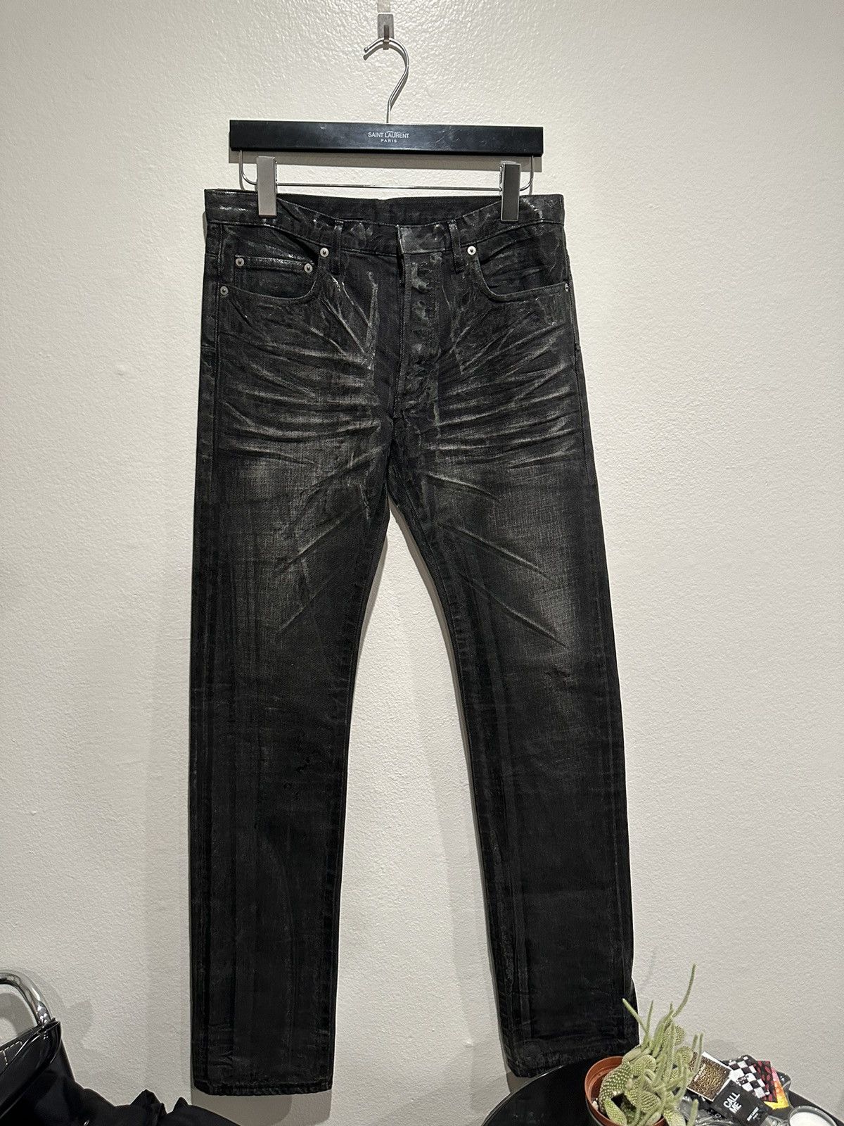 Blue Dior Waxed Jeans Dior Homme Claw Mark Denim Jeans AW03 