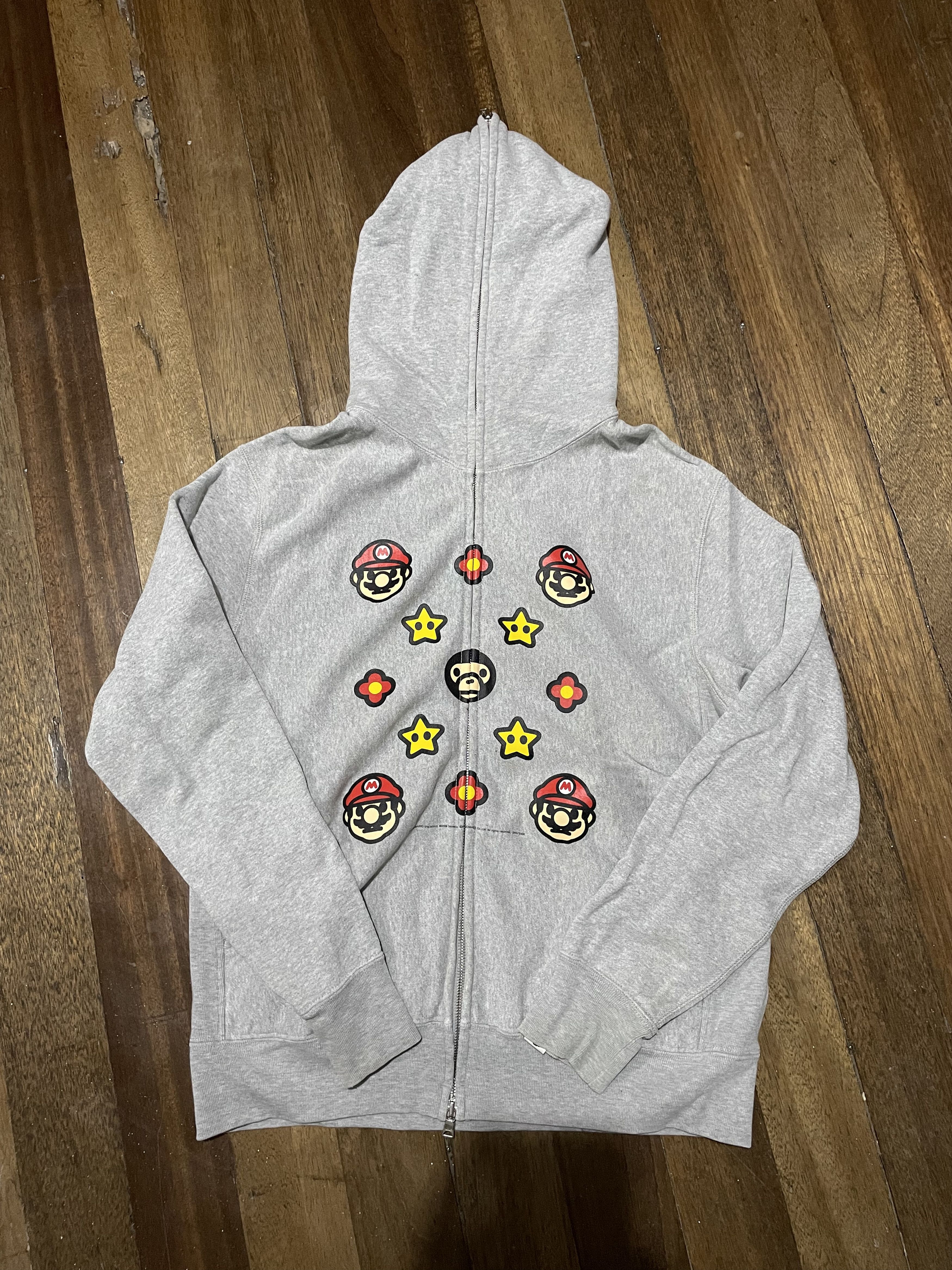 image of 2008 Bape X Mario Baby Milo Monogram Full Zip Hoodie in Grey, Men's (Size Small)