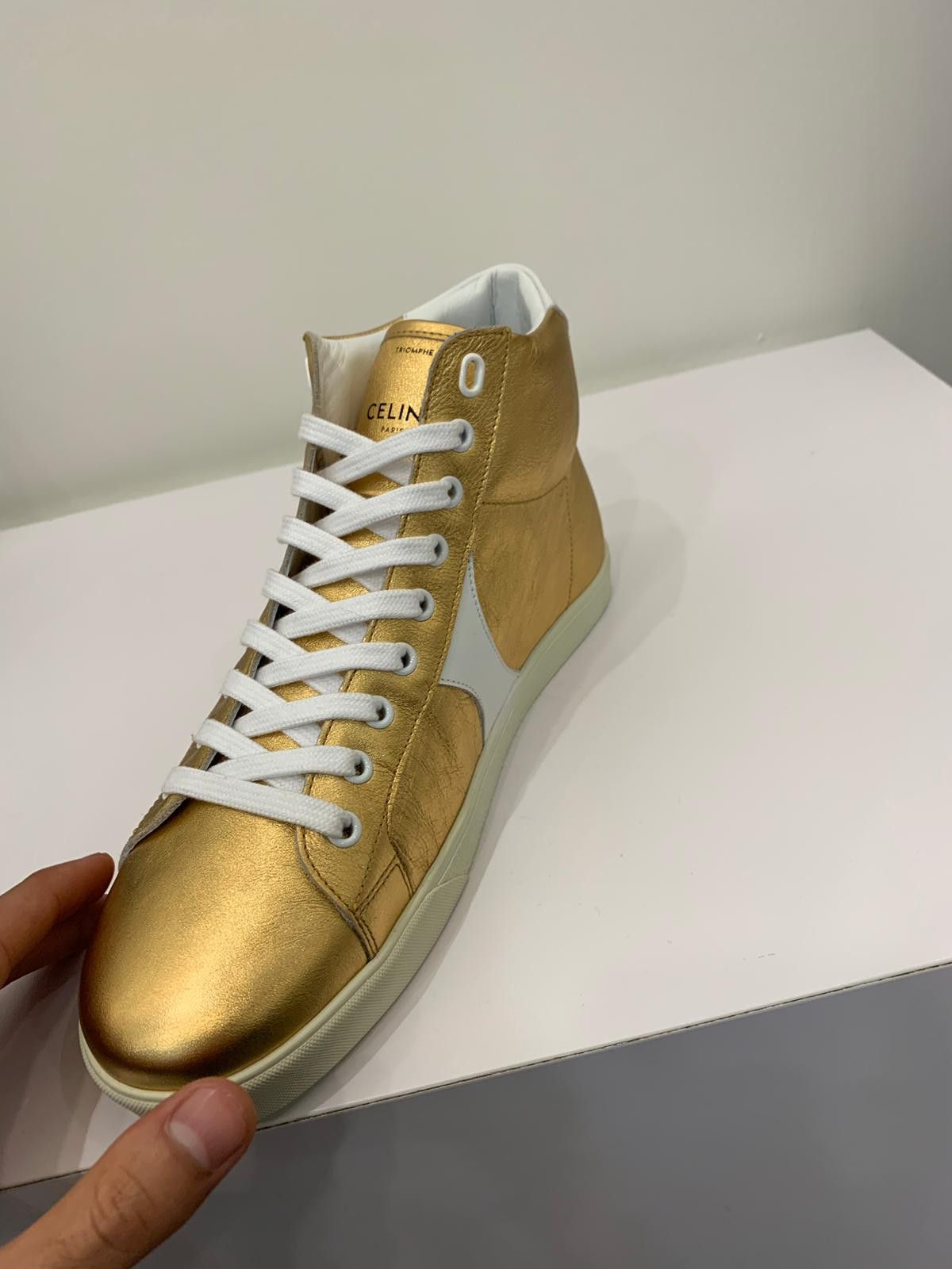 Celine Triomphe Mid Top - Gold & White Size US 12 / EU 45 - 3 Thumbnail