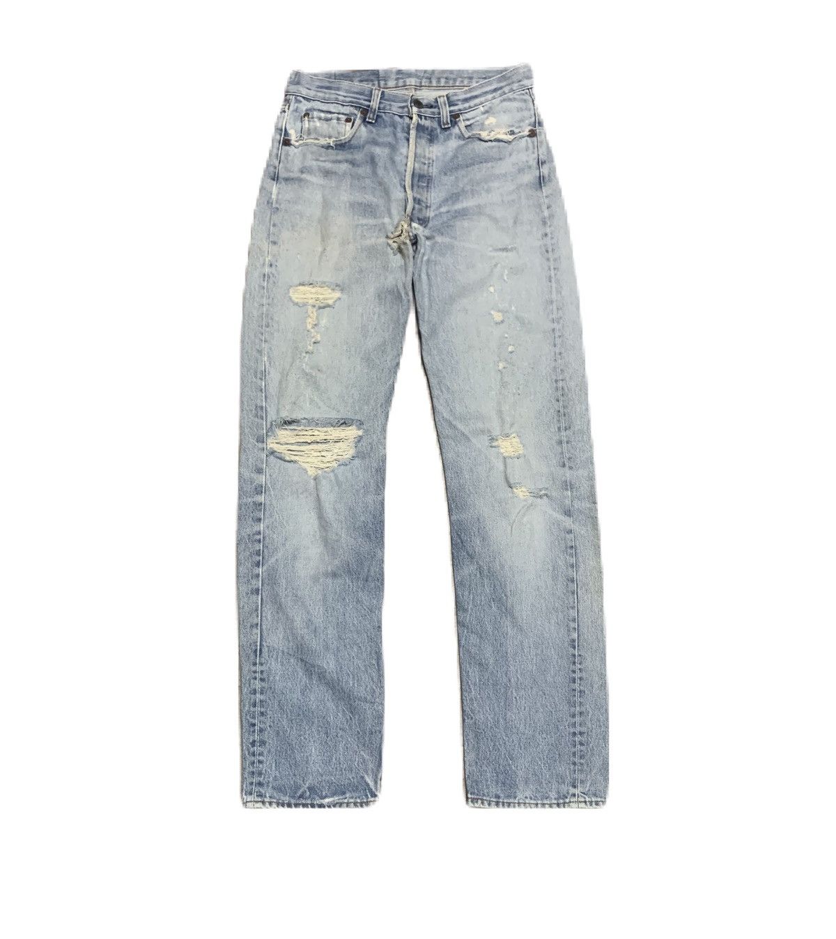 image of Distressed Denim x Levis Vintage 90's Levis 501 Faded Blue Jeans Distressed in Blue Denim (Size 30)
