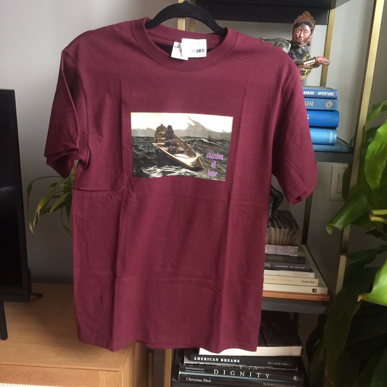 image of Noah Abandon All Hope Tee in Burgundy, Men's (Size Small)