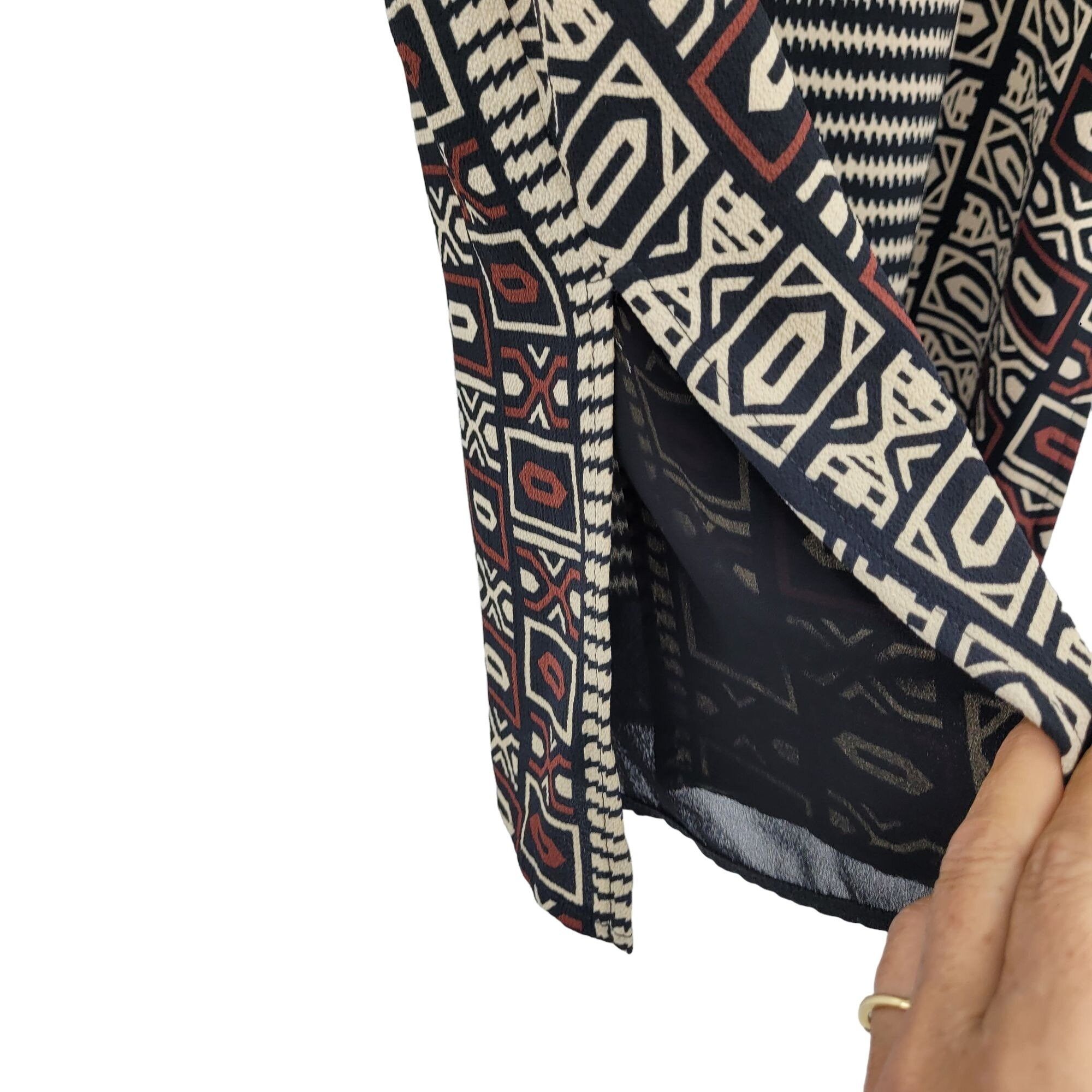 80s Sleeveless Tunic Blouse L Black Artsy Lagenlook Tribal
