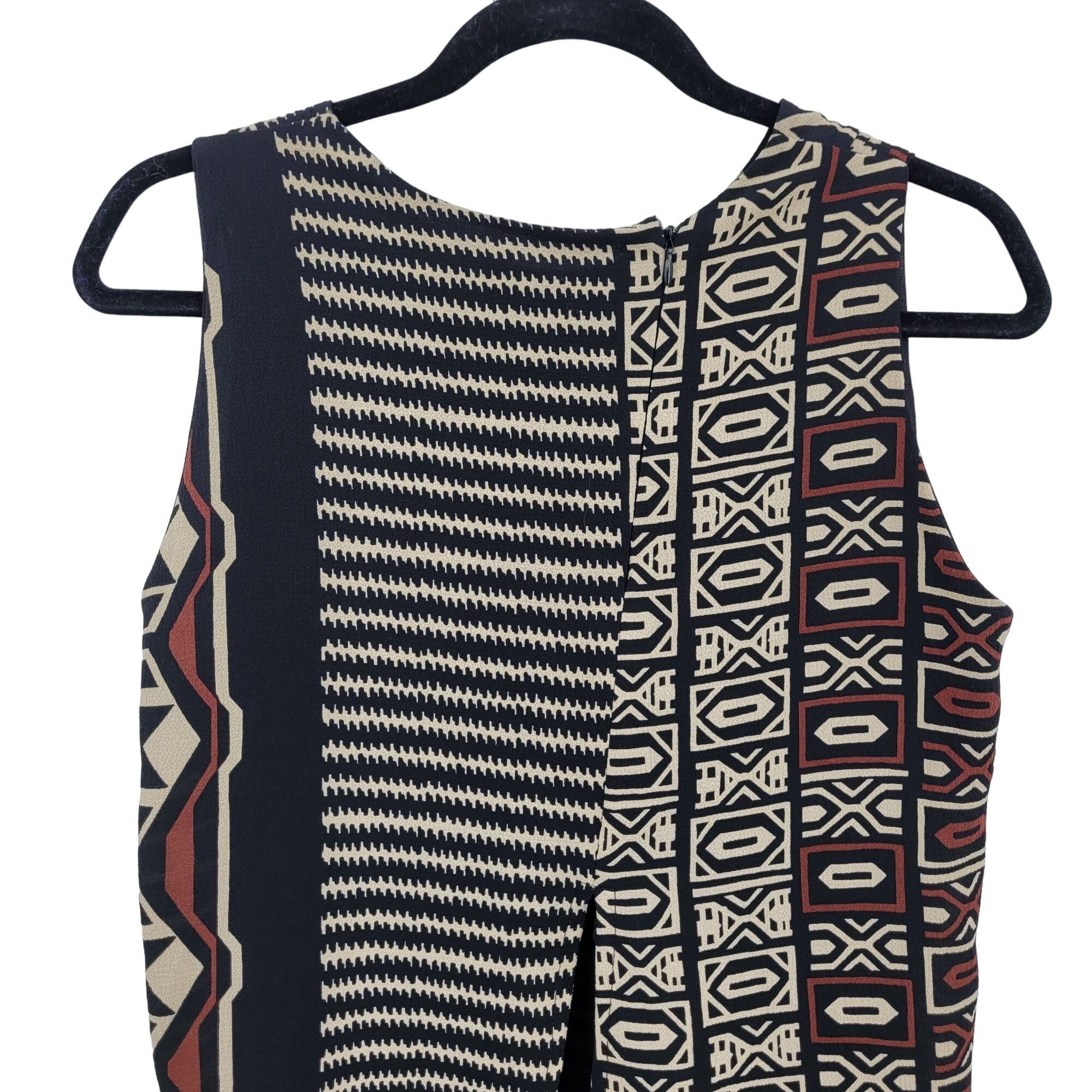 80s Sleeveless Tunic Blouse L Black Artsy Lagenlook Tribal
