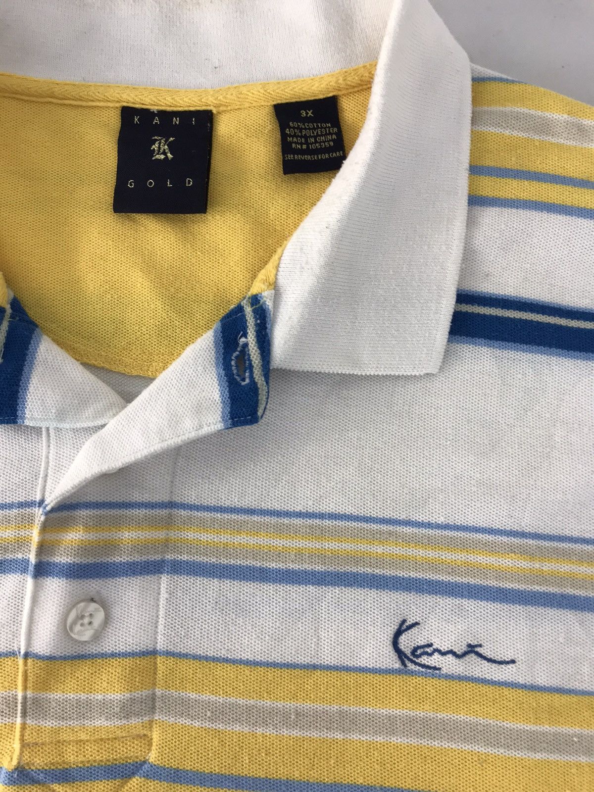 Karl Kani × Vintage Karl Kani Gold Polo Shirt Tee Striped Design Hiphop Size US XXL / EU 58 / 5 - 4 Thumbnail