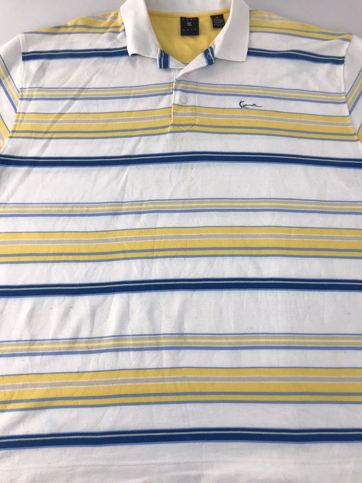 Karl Kani × Vintage Karl Kani Gold Polo Shirt Tee Striped Design Hiphop Size US XXL / EU 58 / 5 - 3 Thumbnail