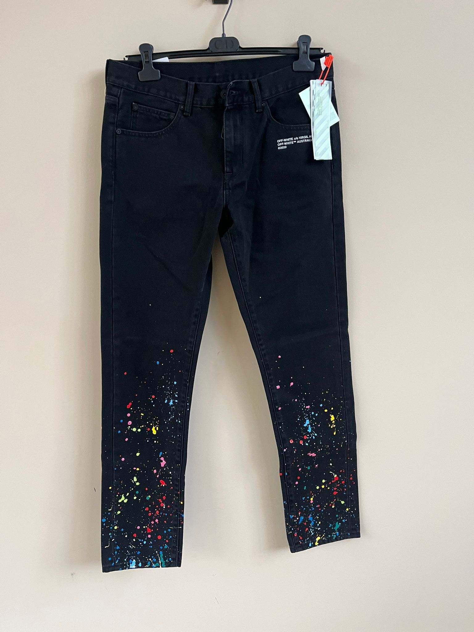 image of Off White Paint Splatter Denim In Black / Multi, Men's (Size 33)