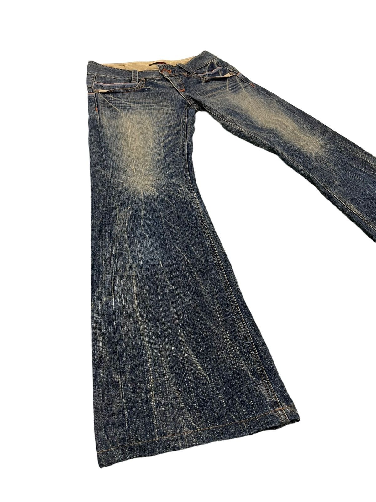 Japanese Brand Flare Jeans Blue Way Japan Acid Wash Low Rise Boot Cut 5🟦4 Size US 29 - 1 Thumbnail
