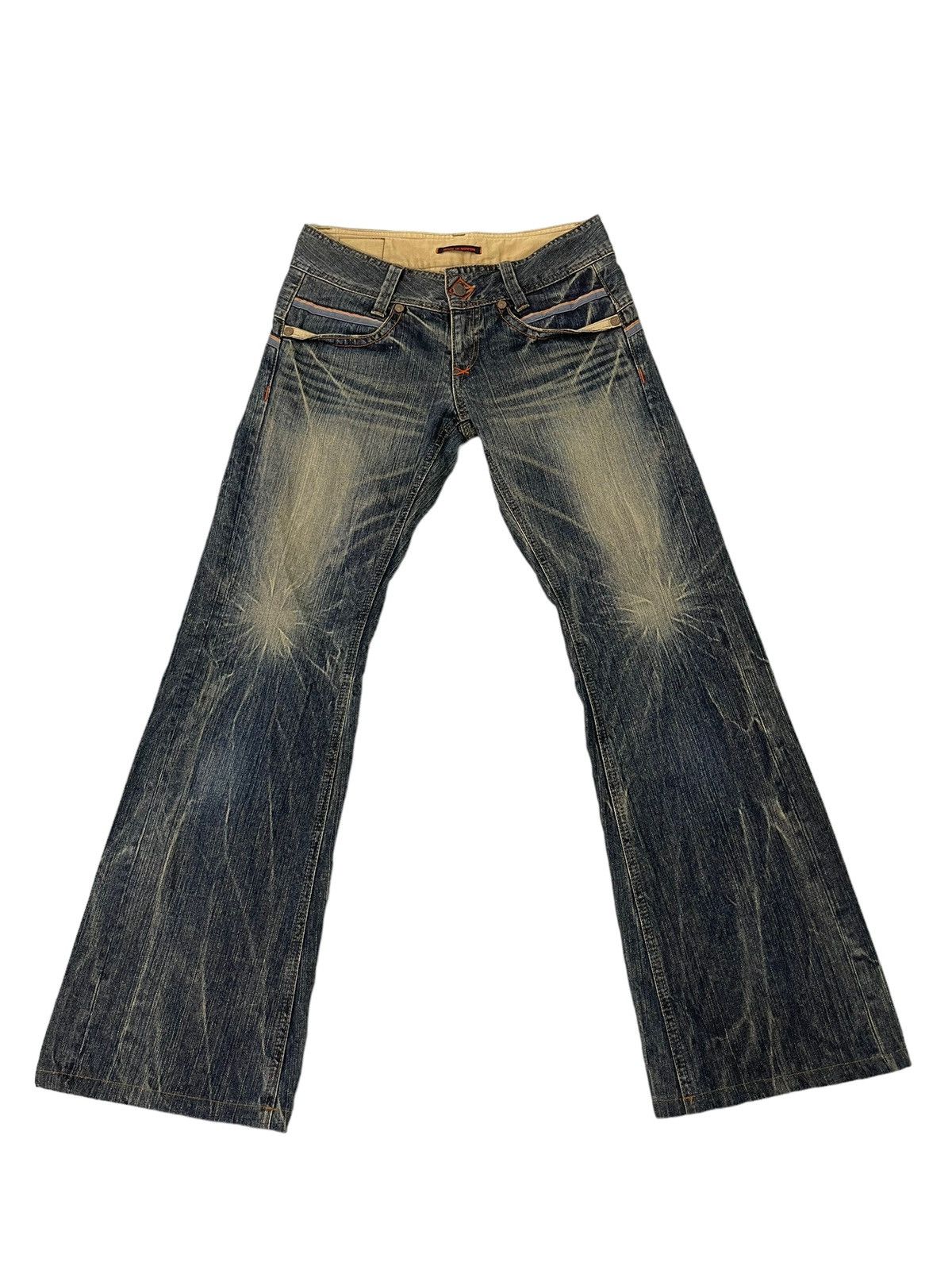 Japanese Brand Flare Jeans Blue Way Japan Acid Wash Low Rise Boot Cut 5🟦4 Size US 29 - 2 Thumbnail