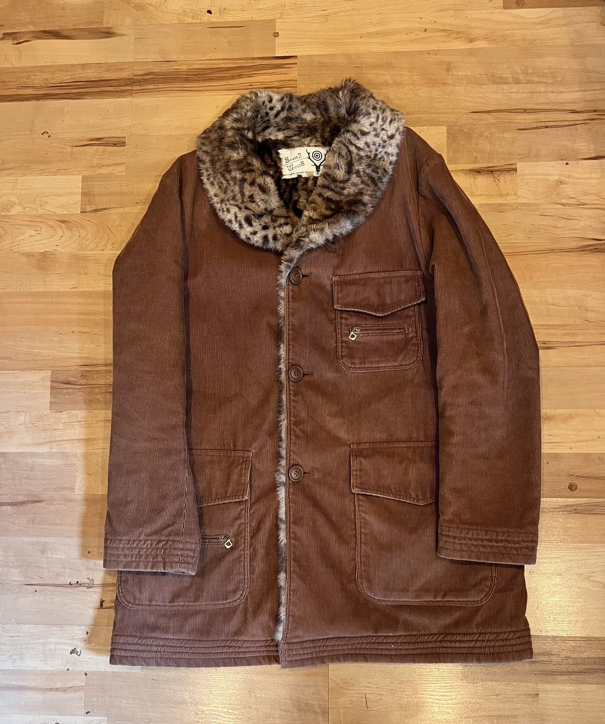 image of Needles x Nepenthes New York S2W8 Corduroy Fur Lined Hunting Coat in Brown, Men's (Size Small)