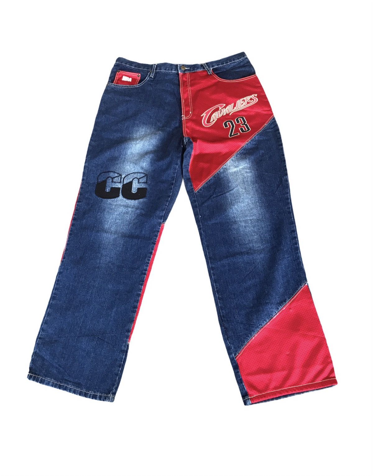 image of NBA x Vintage Lebron James Cleveland Cavaliers Denim Jeans Patchwork in Blue, Men's (Size 38)