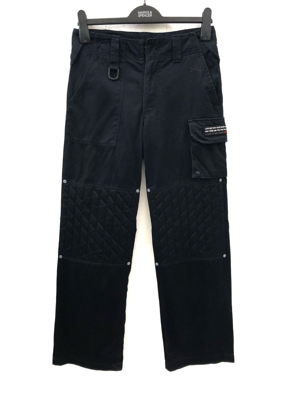 Japan Roen Skull Quilting Knee Baggy Wide Black Cargo