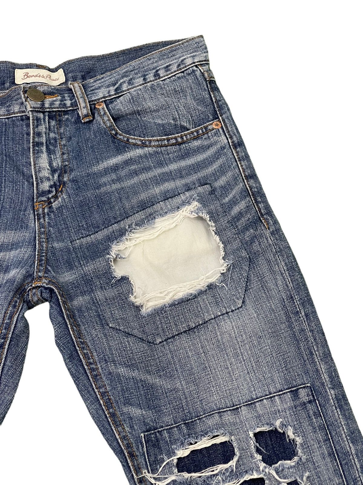 Japanese Brand Flare Jeans Bonds & Peace Patchwork Boro Denim Boot Cut 4🟦1 Size US 31 - 8 Thumbnail