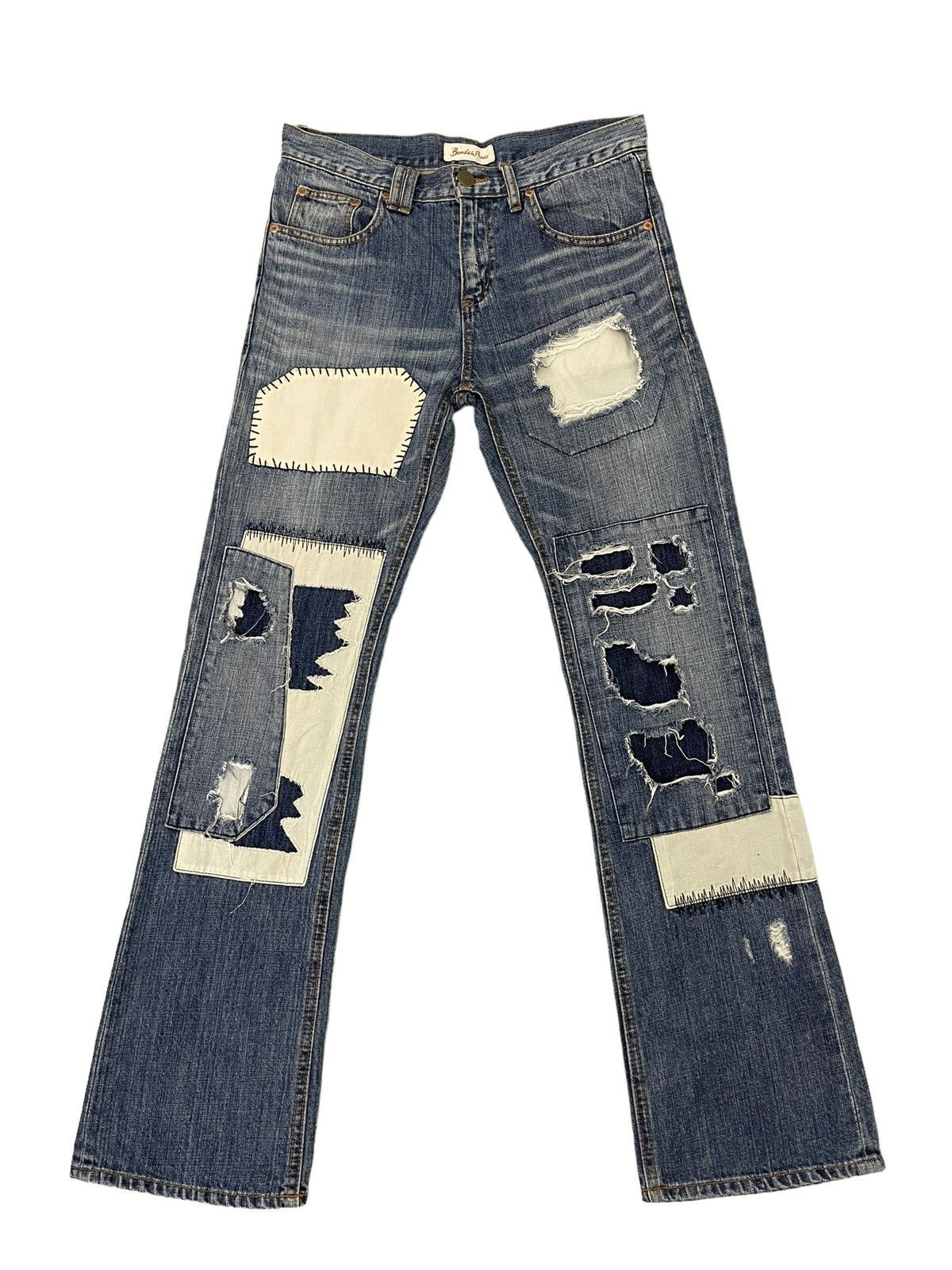 Japanese Brand Flare Jeans Bonds & Peace Patchwork Boro Denim Boot Cut 4🟦1 Size US 31 - 2 Thumbnail