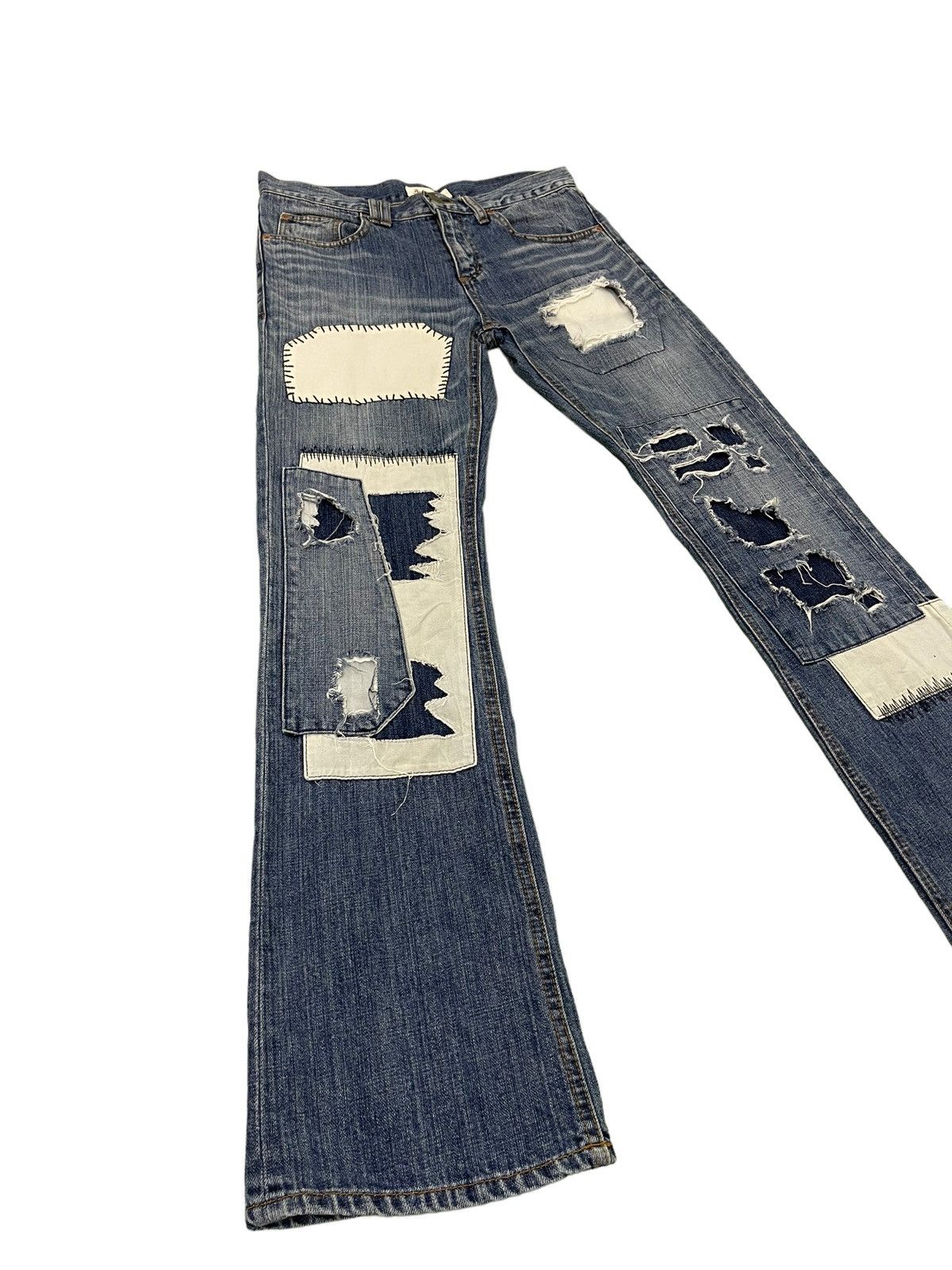 Japanese Brand Flare Jeans Bonds & Peace Patchwork Boro Denim Boot Cut 4🟦1 Size US 31 - 1 Thumbnail