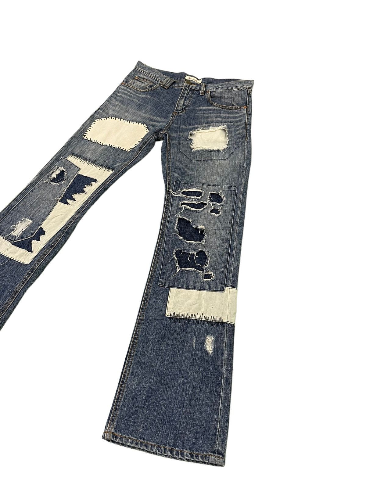 Japanese Brand Flare Jeans Bonds & Peace Patchwork Boro Denim Boot Cut 4🟦1 Size US 31 - 3 Thumbnail