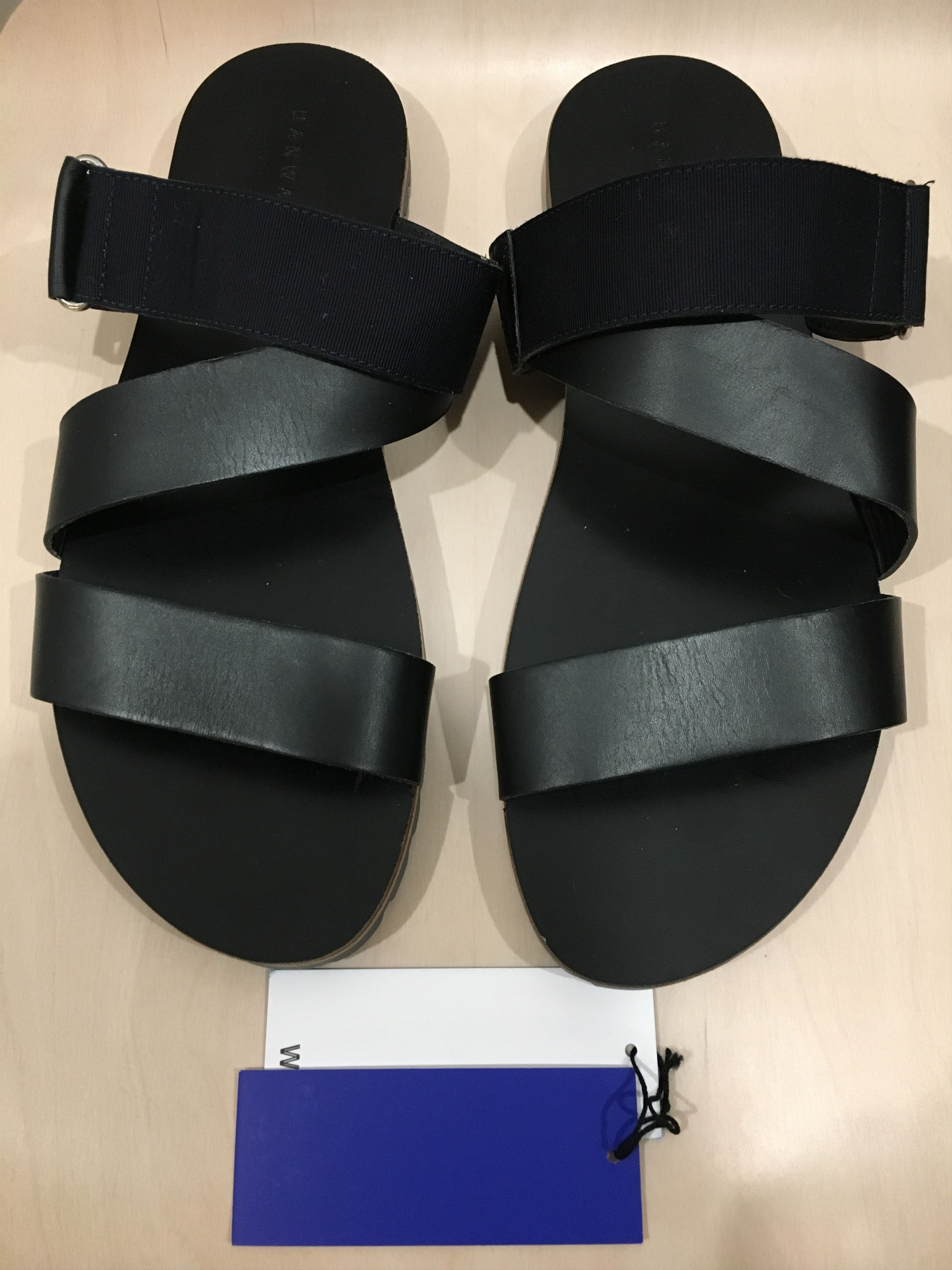 image of Dan Ward New Eu245 Leather Slides W/ Rubber Sole, Made In Italy in Black/Navy, Men's (Size 10)