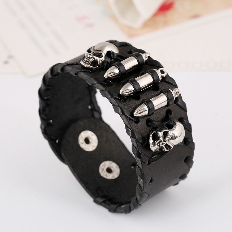 Jewelry Skull Leather Bracelet Size ONE SIZE - 2 Thumbnail