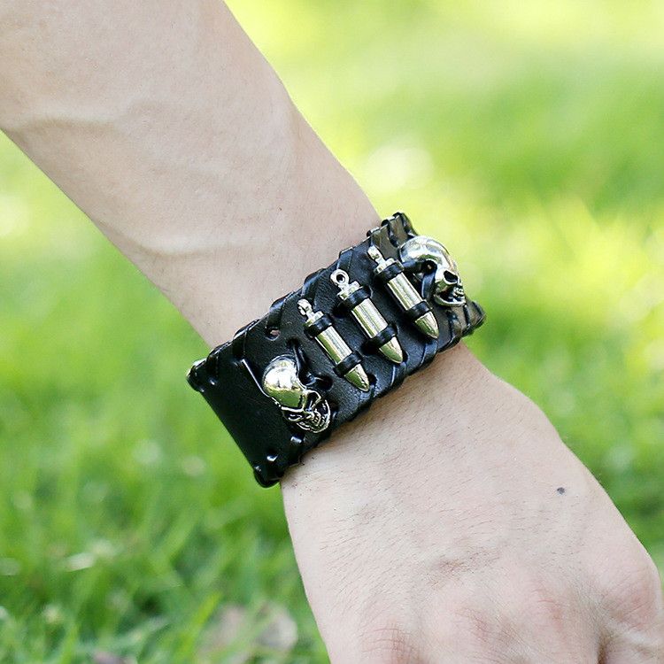 Jewelry Skull Leather Bracelet Size ONE SIZE - 1 Thumbnail